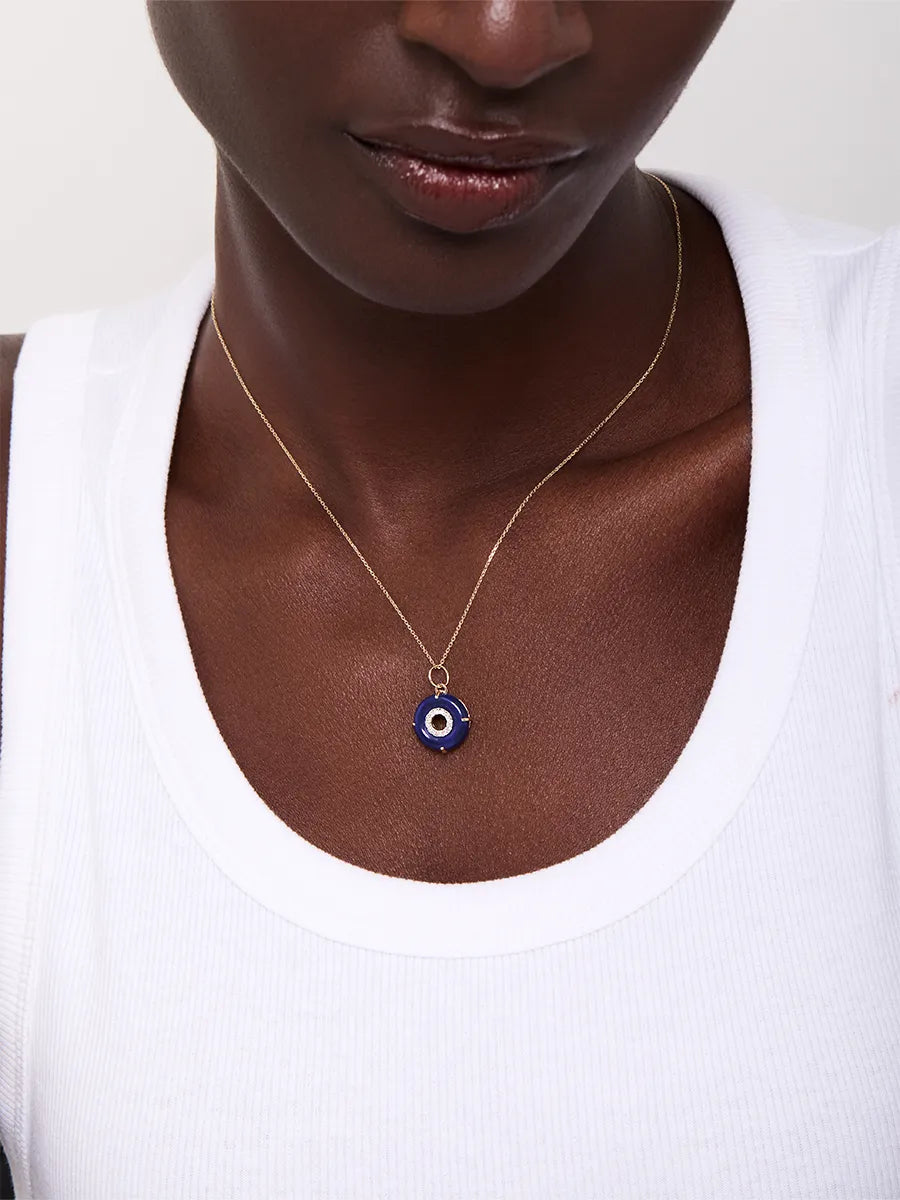 14kt Lapis Donut Diamond Inner Circle Necklace — фото 2