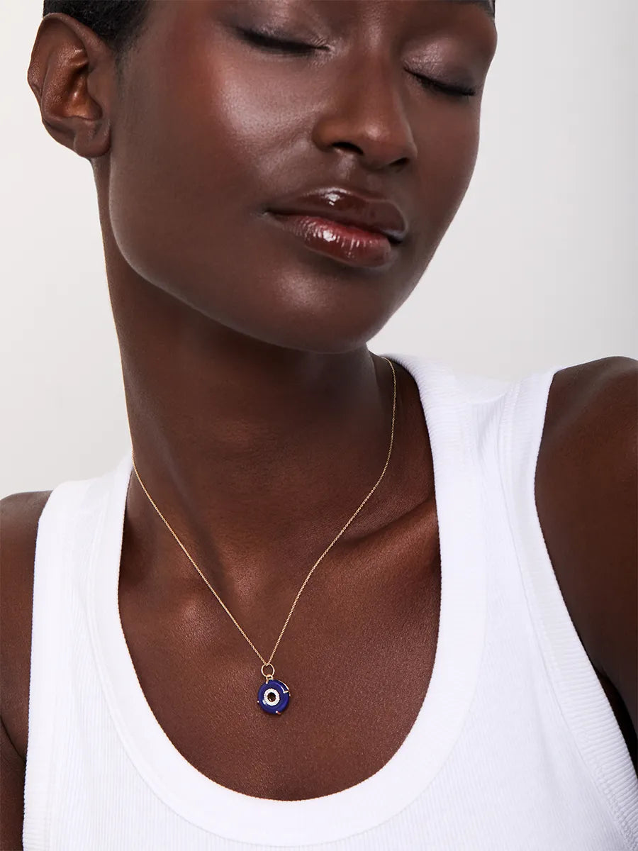 14kt Lapis Donut Diamond Inner Circle Necklace — фото 3