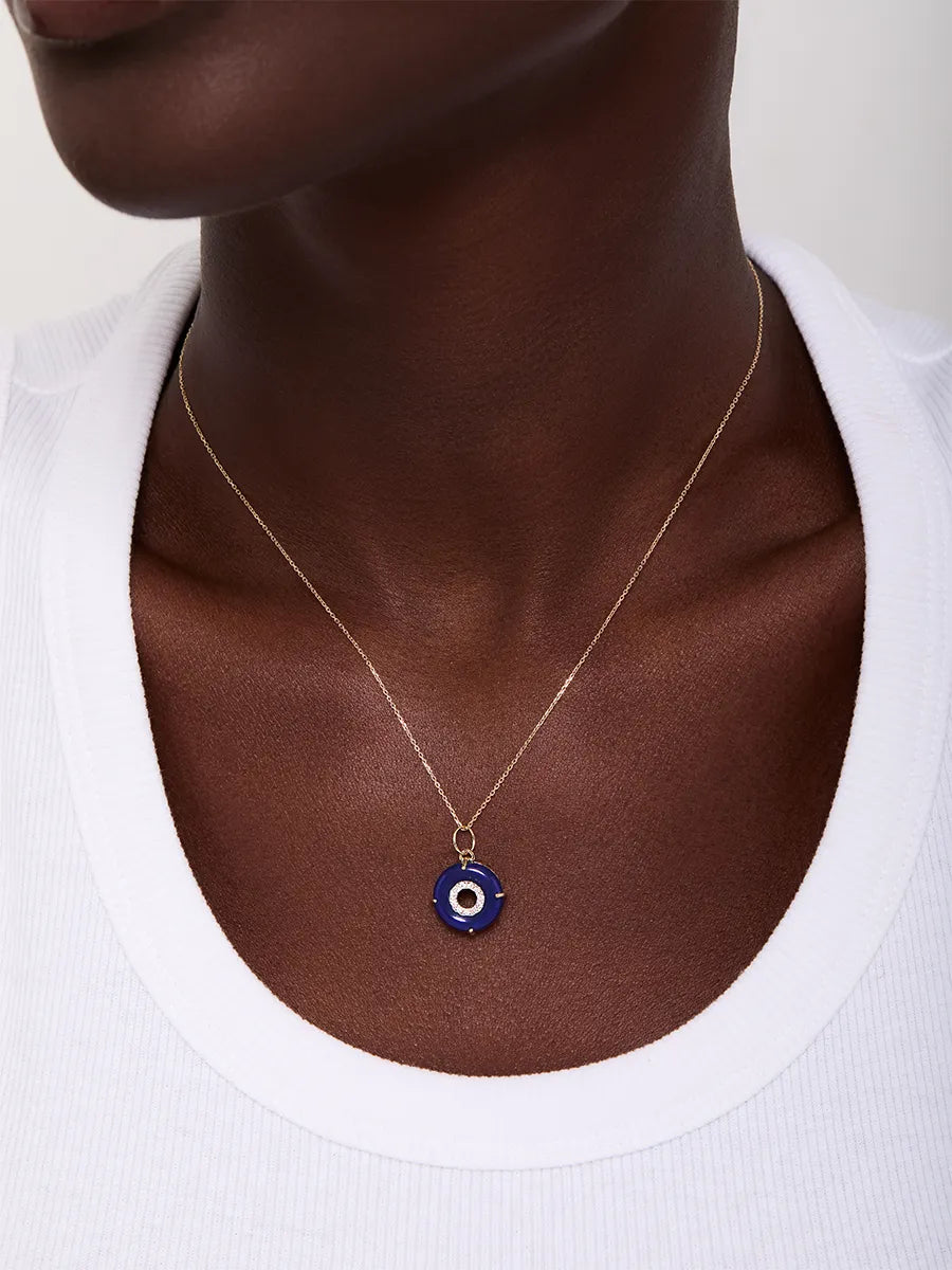 14kt Lapis Donut Diamond Inner Circle Necklace — фото 4