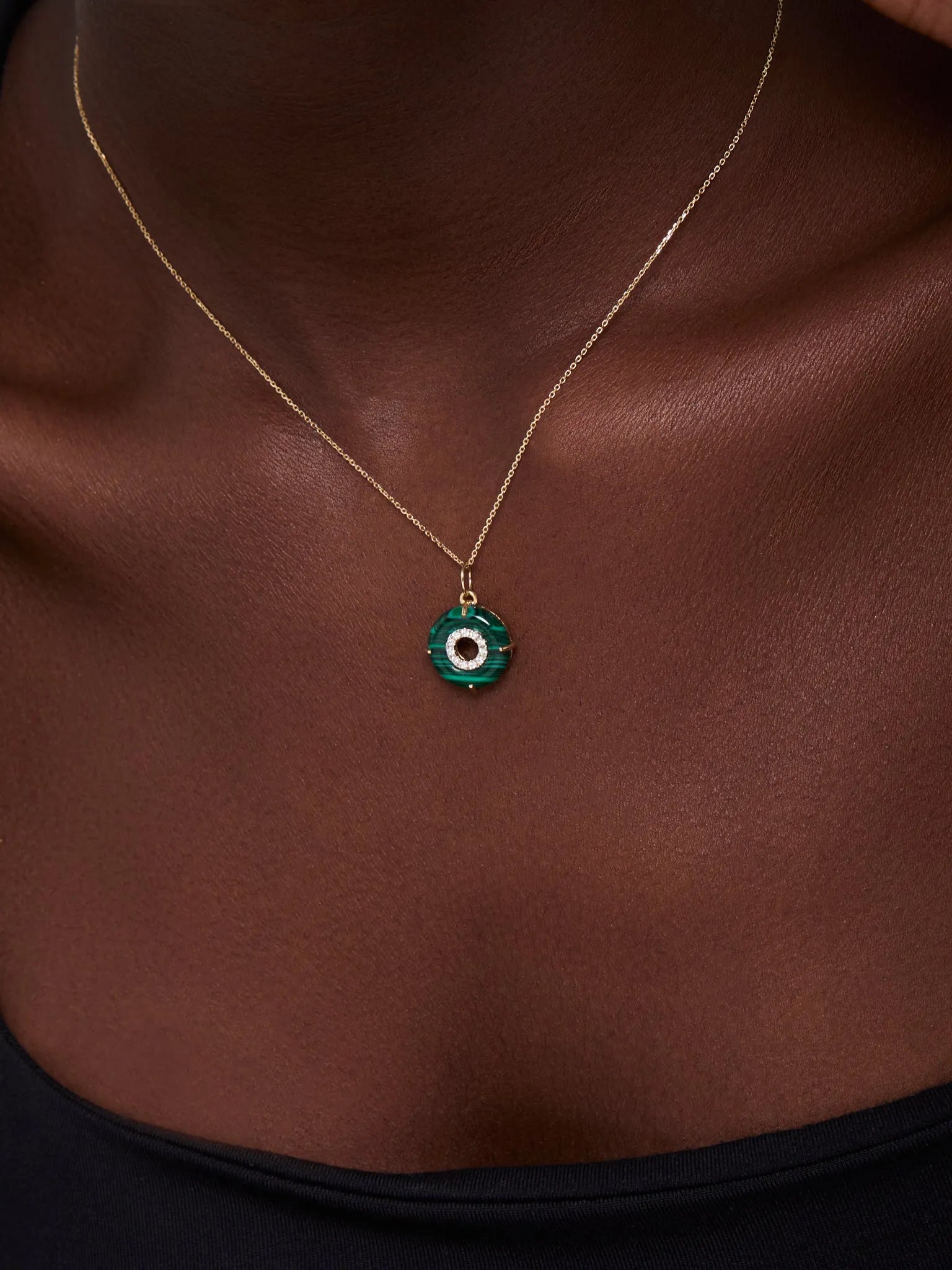 14kt Malachite Donut Diamond Inner Circle Necklace — фото 2
