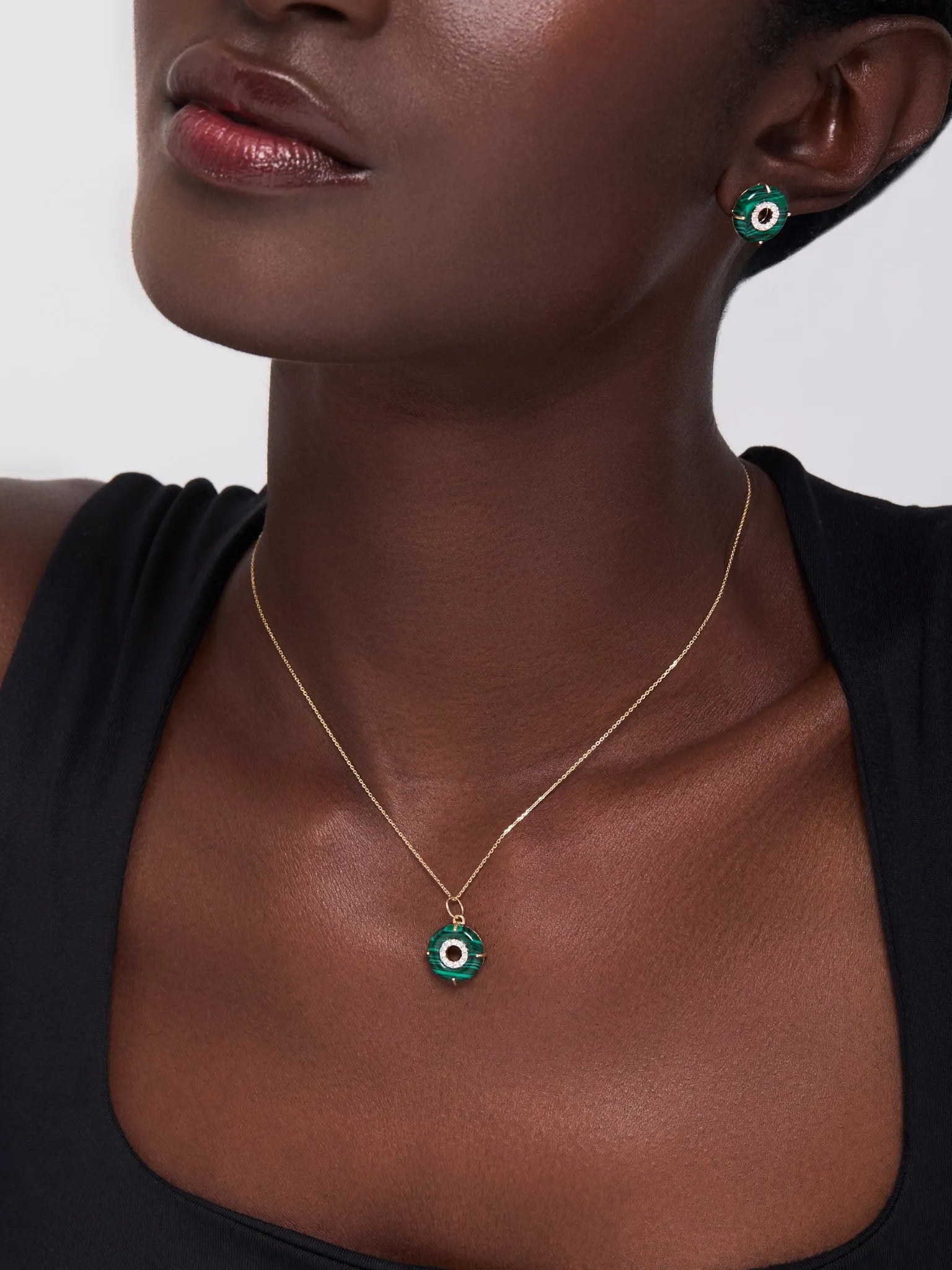 14kt Malachite Donut Diamond Inner Circle Necklace — фото 3