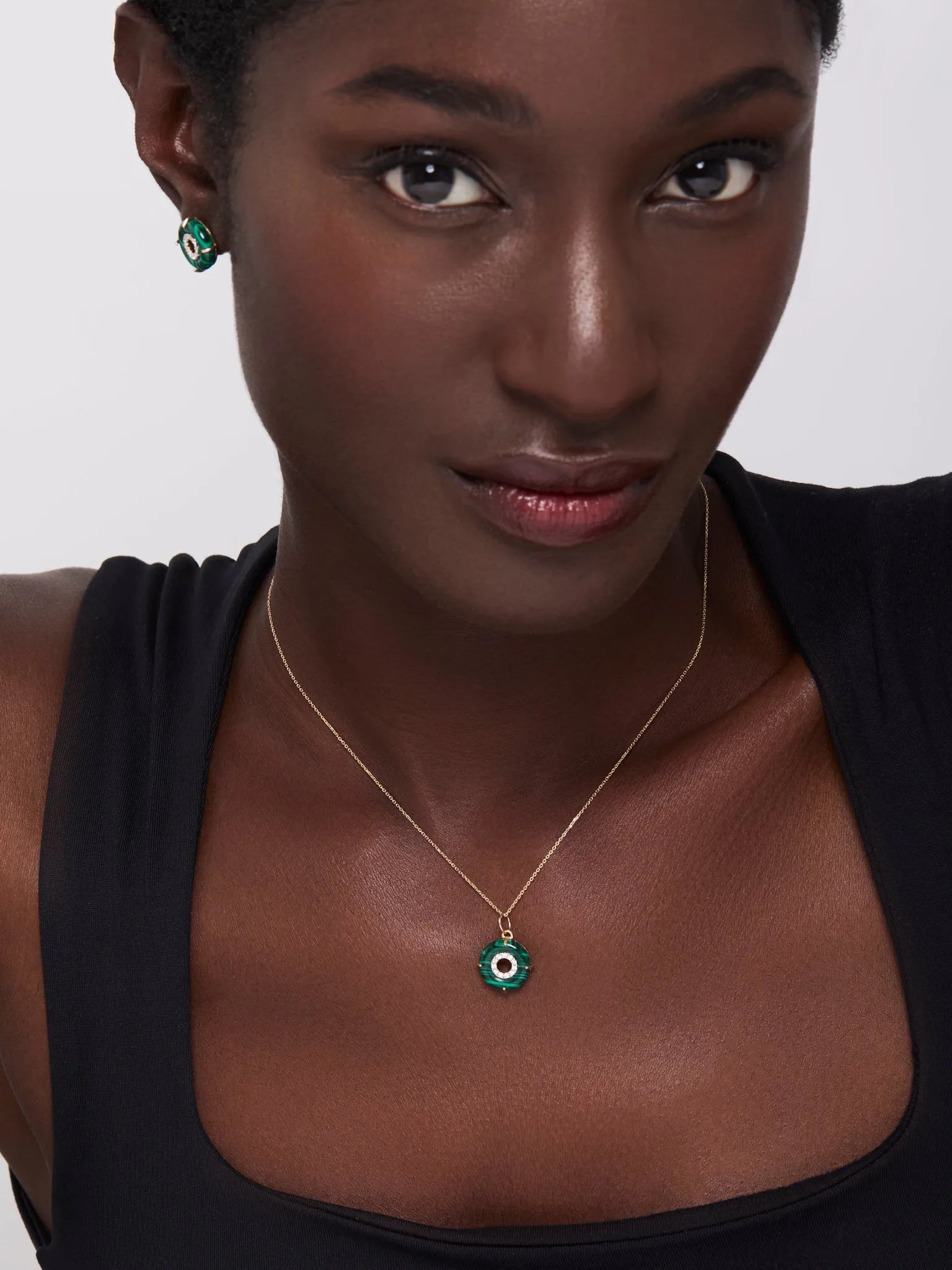 14kt Malachite Donut Diamond Inner Circle Necklace — фото 4