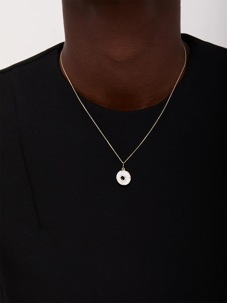 14kt Mother of Pearl Donut Diamond Inner Circle Necklace — фото 4