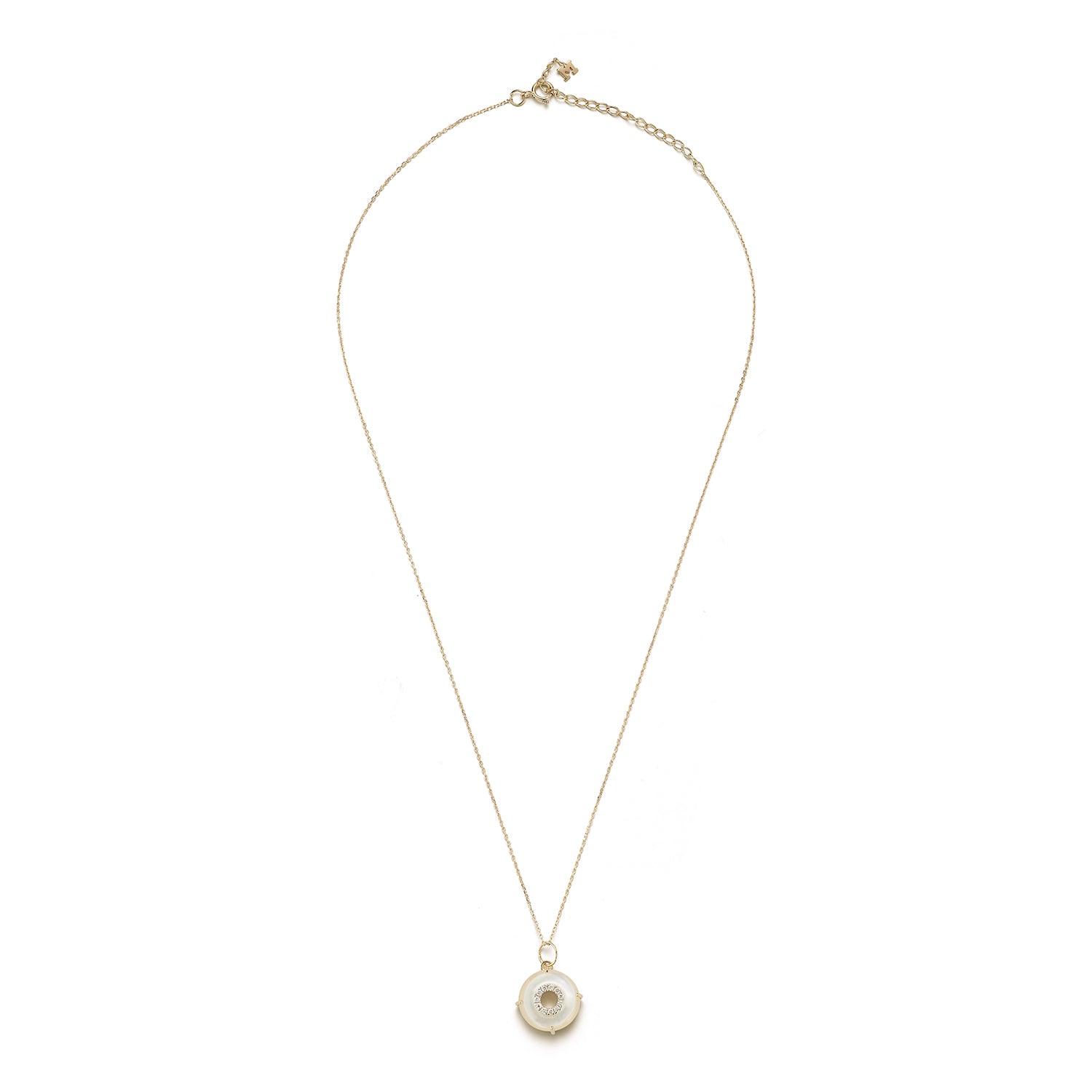 14kt Mother of Pearl Donut Diamond Inner Circle Necklace — фото 5