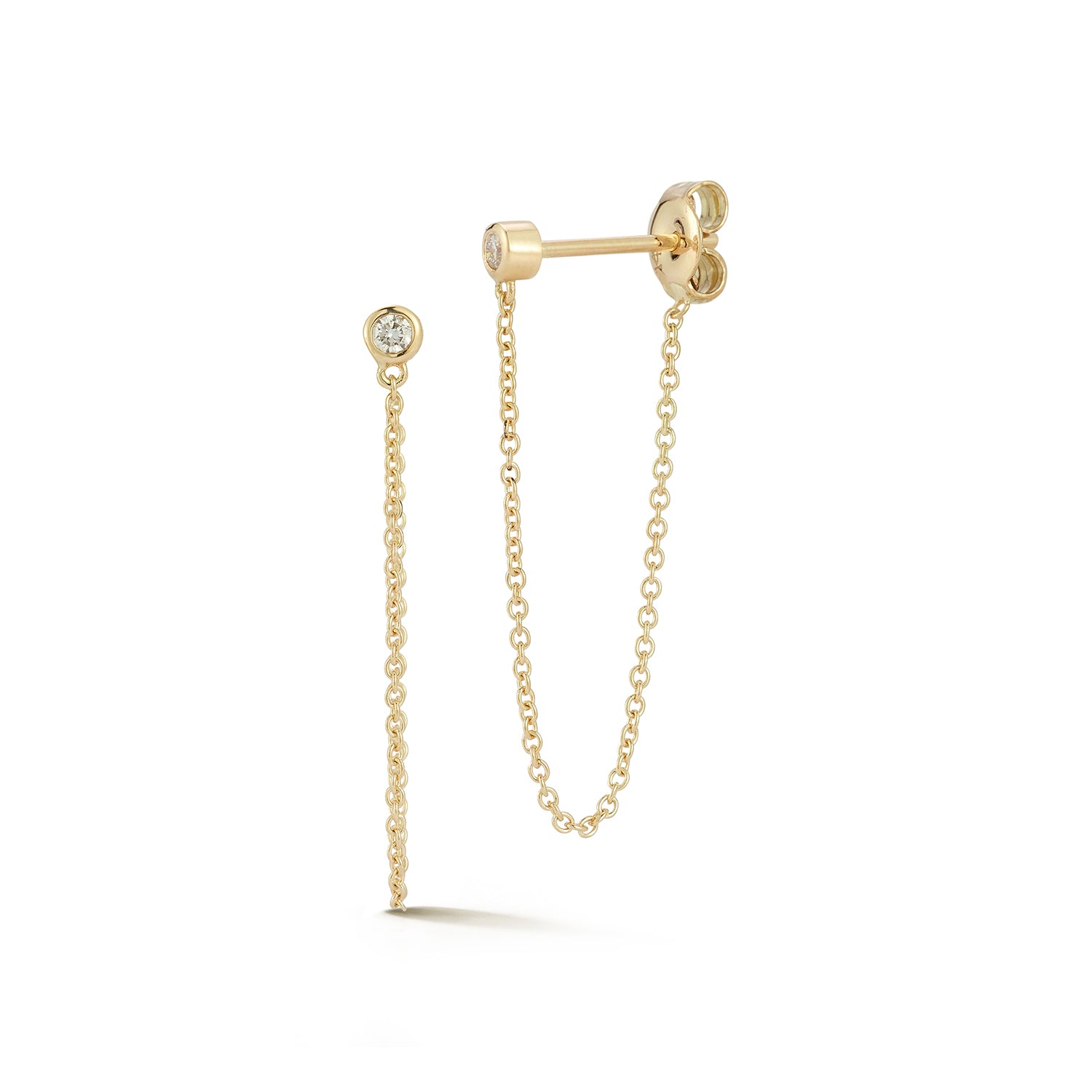 14kt Diamond Dot Studs with Chain Drop — фото 1