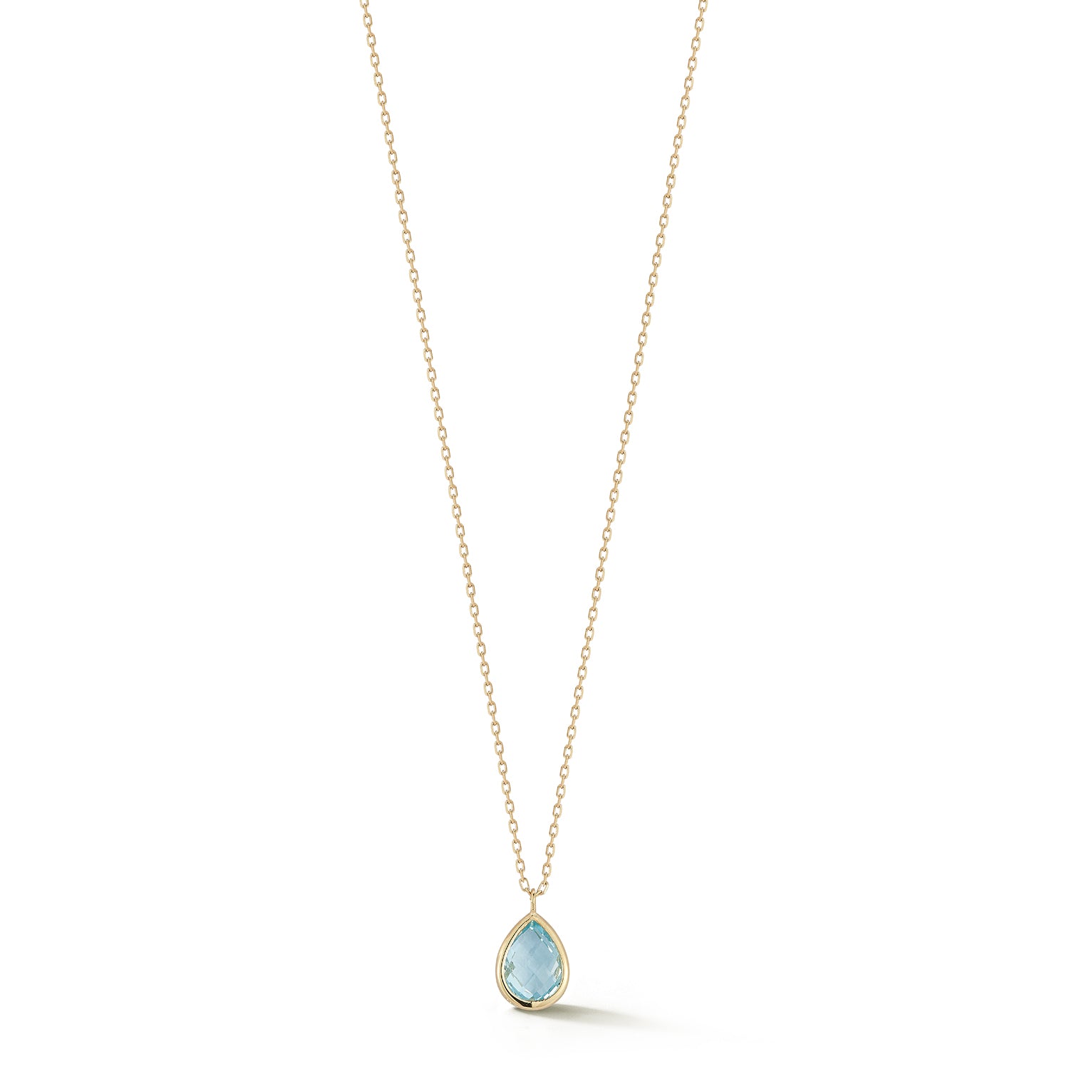 14kt Blue Topaz Bezel Pear Drop Necklace