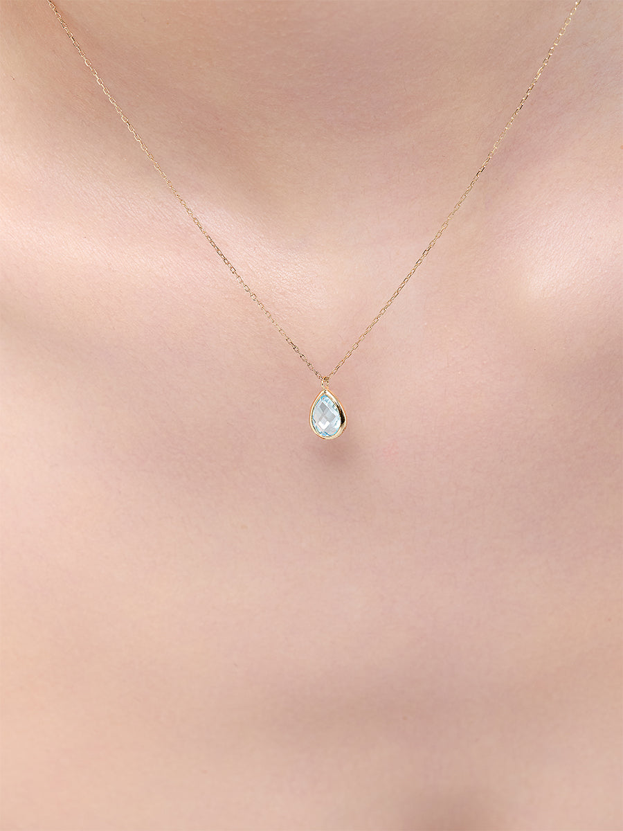 14kt Blue Topaz Bezel Pear Drop Necklace — фото 3