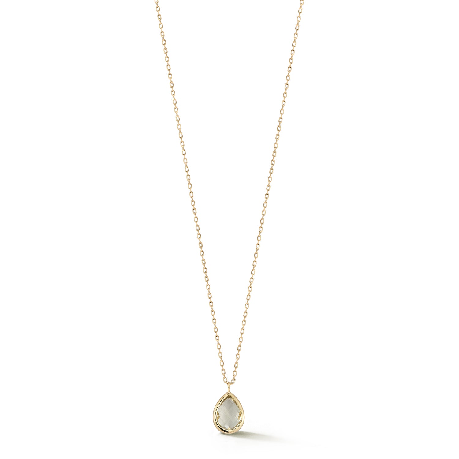 14kt Green Amethyst Bezel Pear Drop Necklace