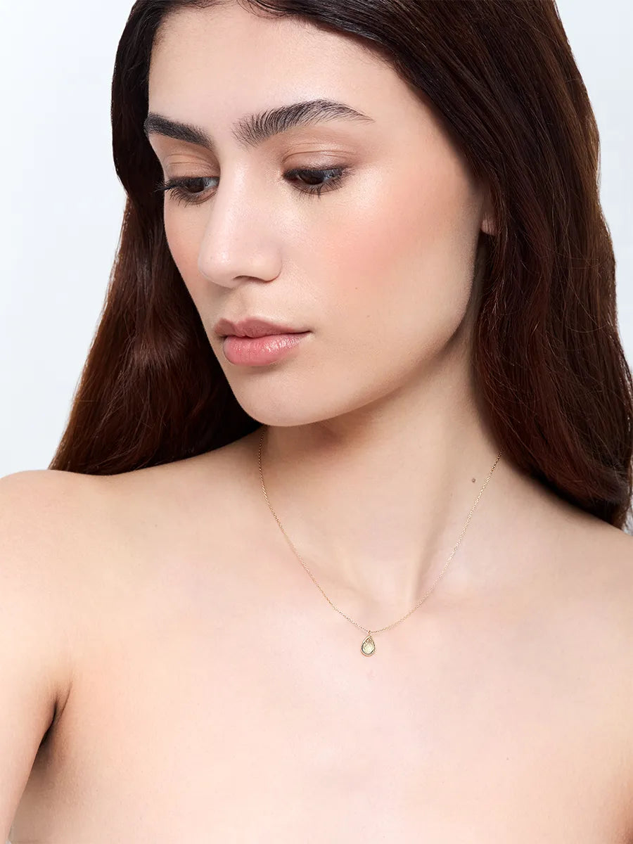 14kt Green Amethyst Bezel Pear Drop Necklace — фото 2