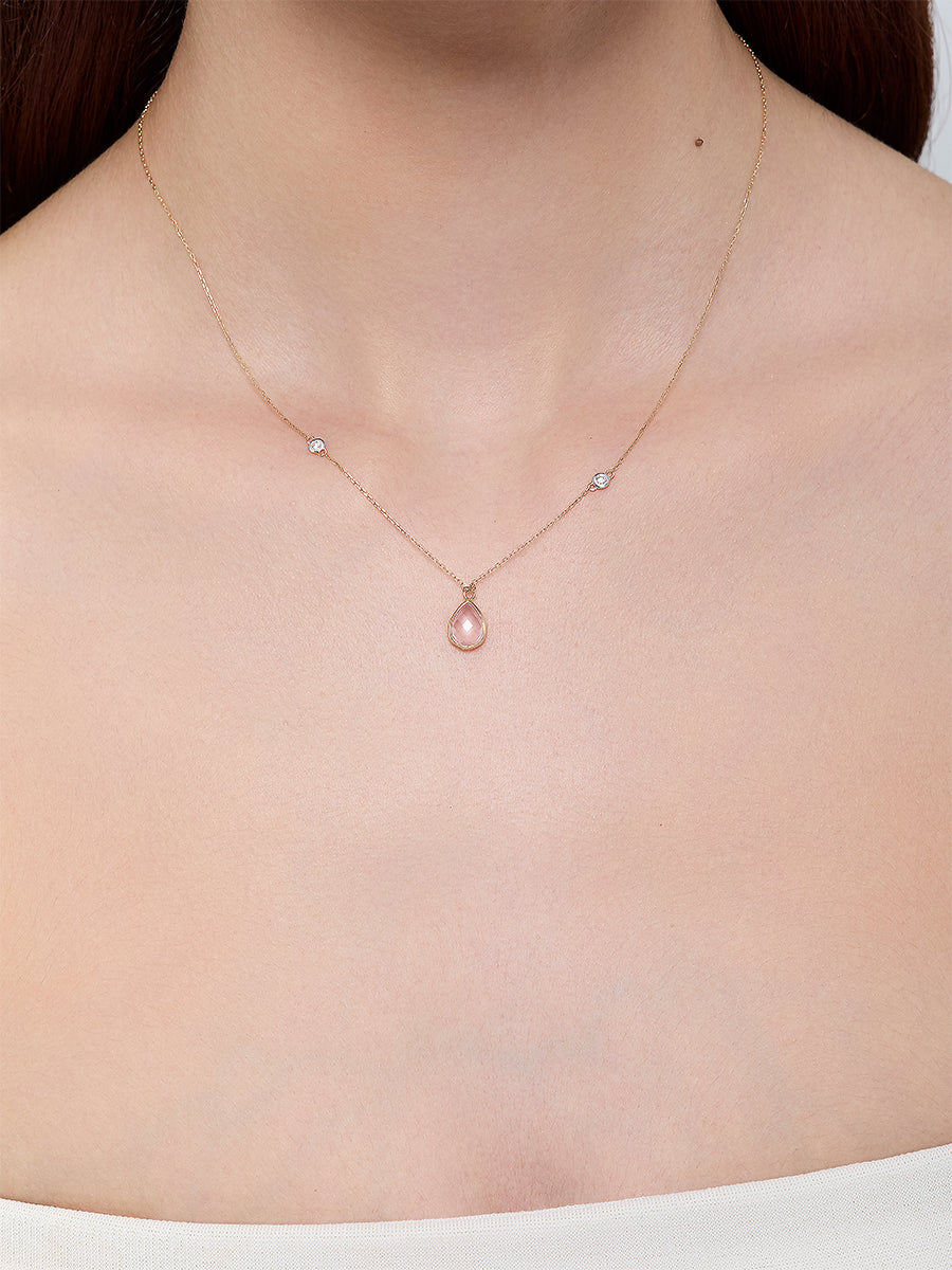 14kt Pink Topaz Pear and Diamond Bezel Necklace — фото 3