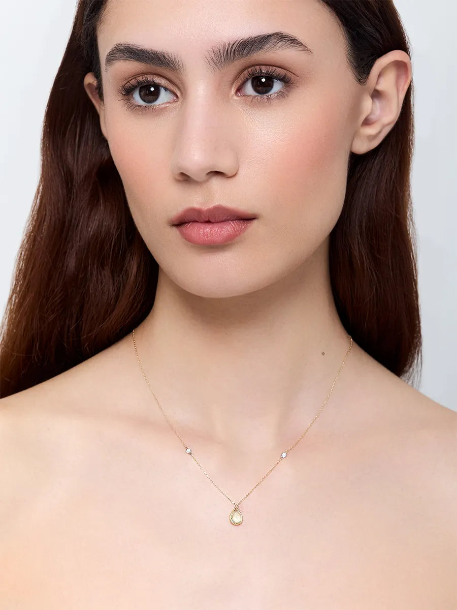 14kt Green Amethyst Pear and Diamond Bezel Necklace — фото 2