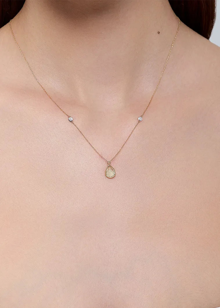14kt Green Amethyst Pear and Diamond Bezel Necklace — фото 3