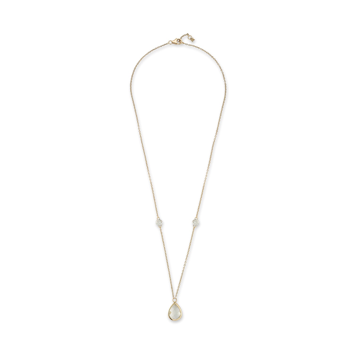 14kt Green Amethyst Pear and Diamond Bezel Necklace — фото 4