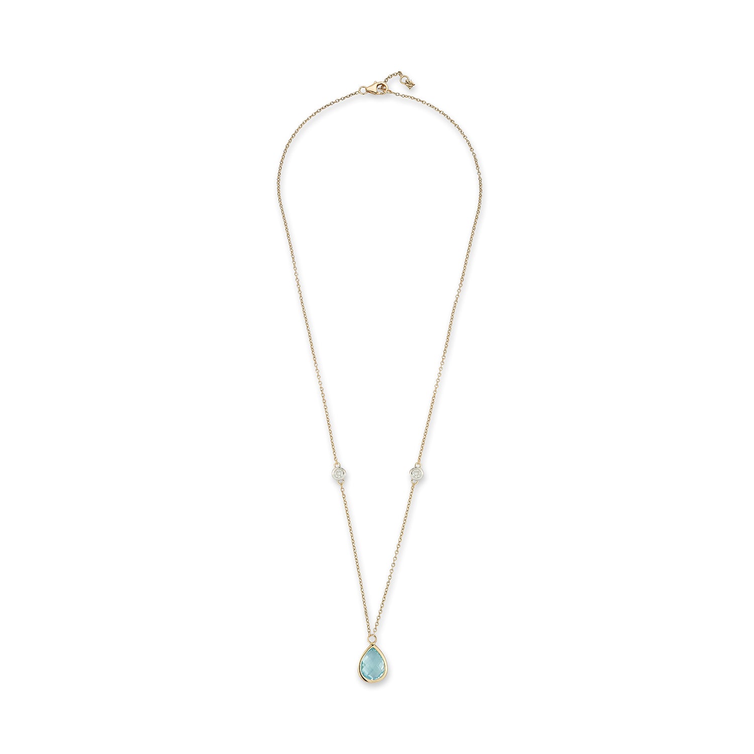 14kt Blue Topaz Pear and Diamond Bezel Necklace — фото 4