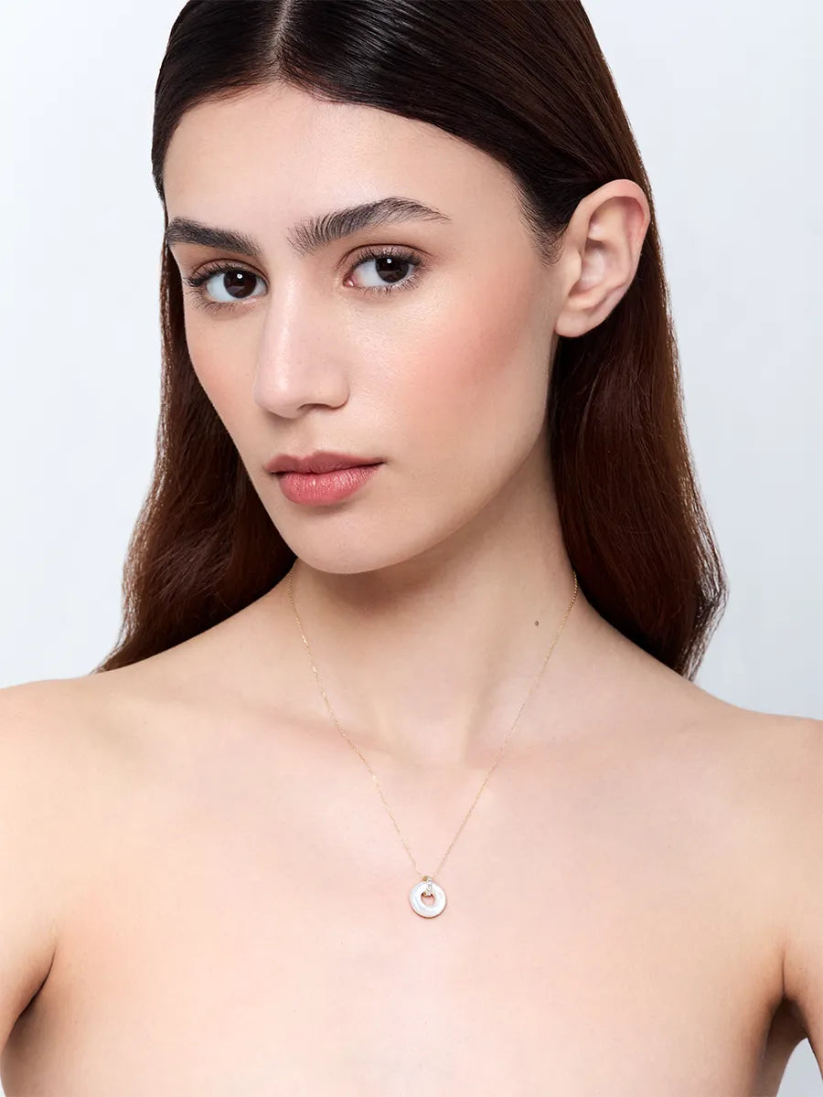 14kt Mother of Pearl  Donut and Diamond Door Knocker Necklace — фото 2