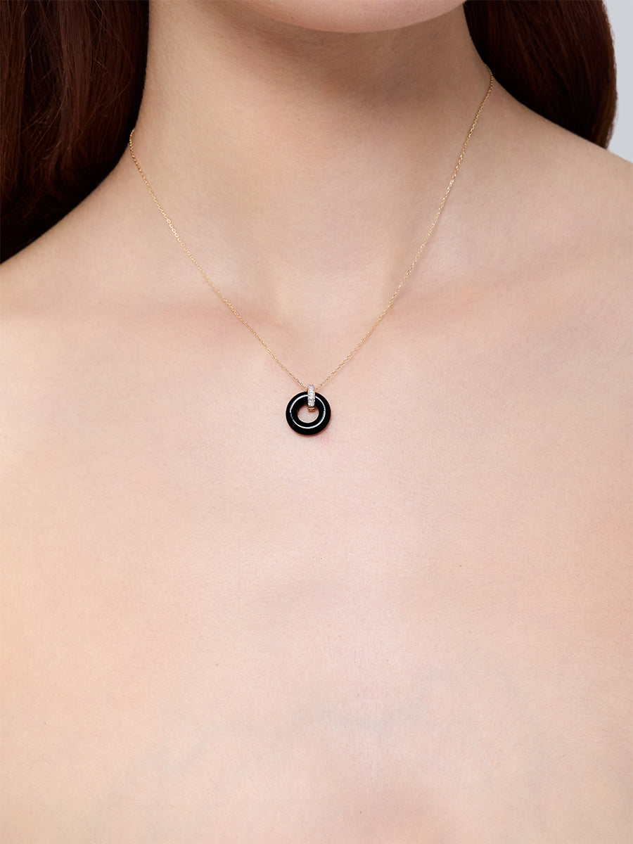 14kt Onyx Donut and Diamond Door Knocker Necklace — фото 4