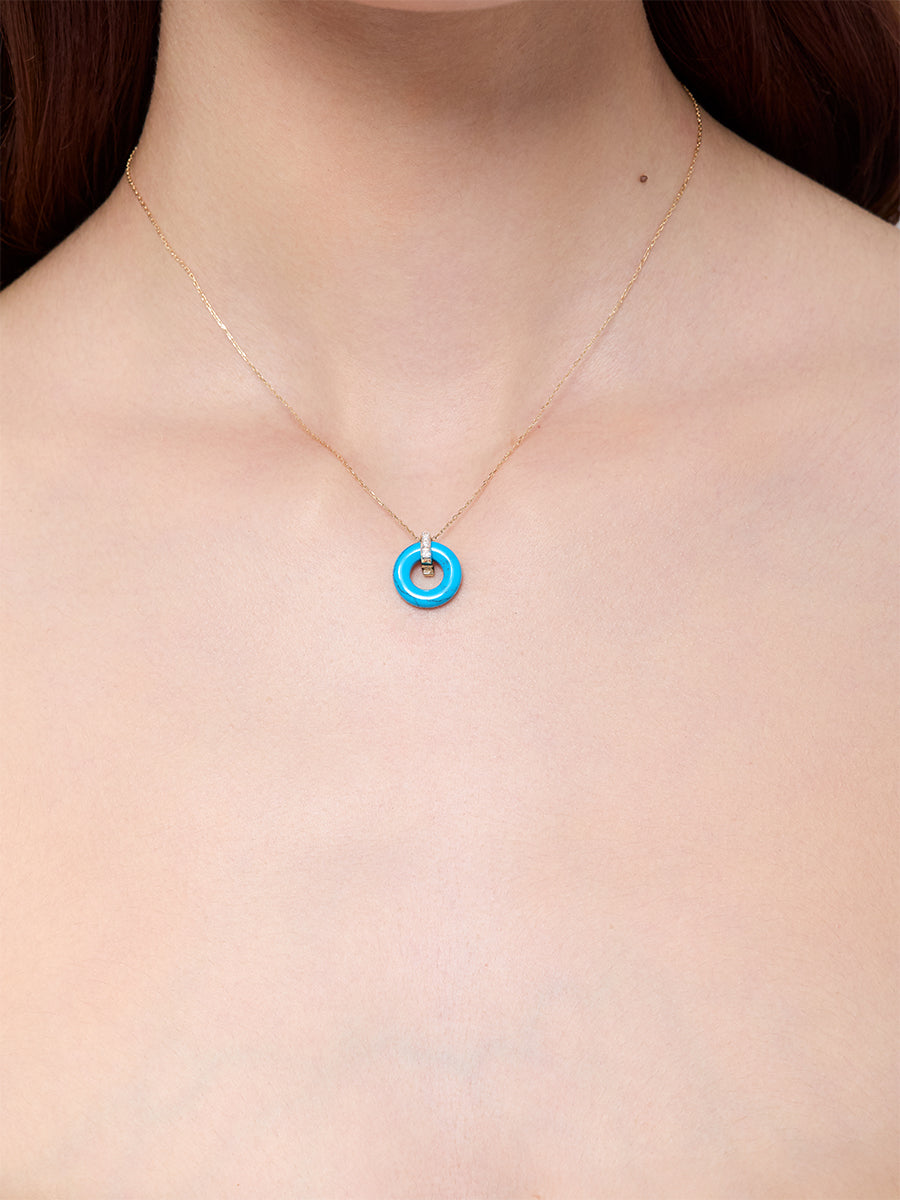 14kt Turquoise Donut and Diamond Door Knocker Necklace — фото 2