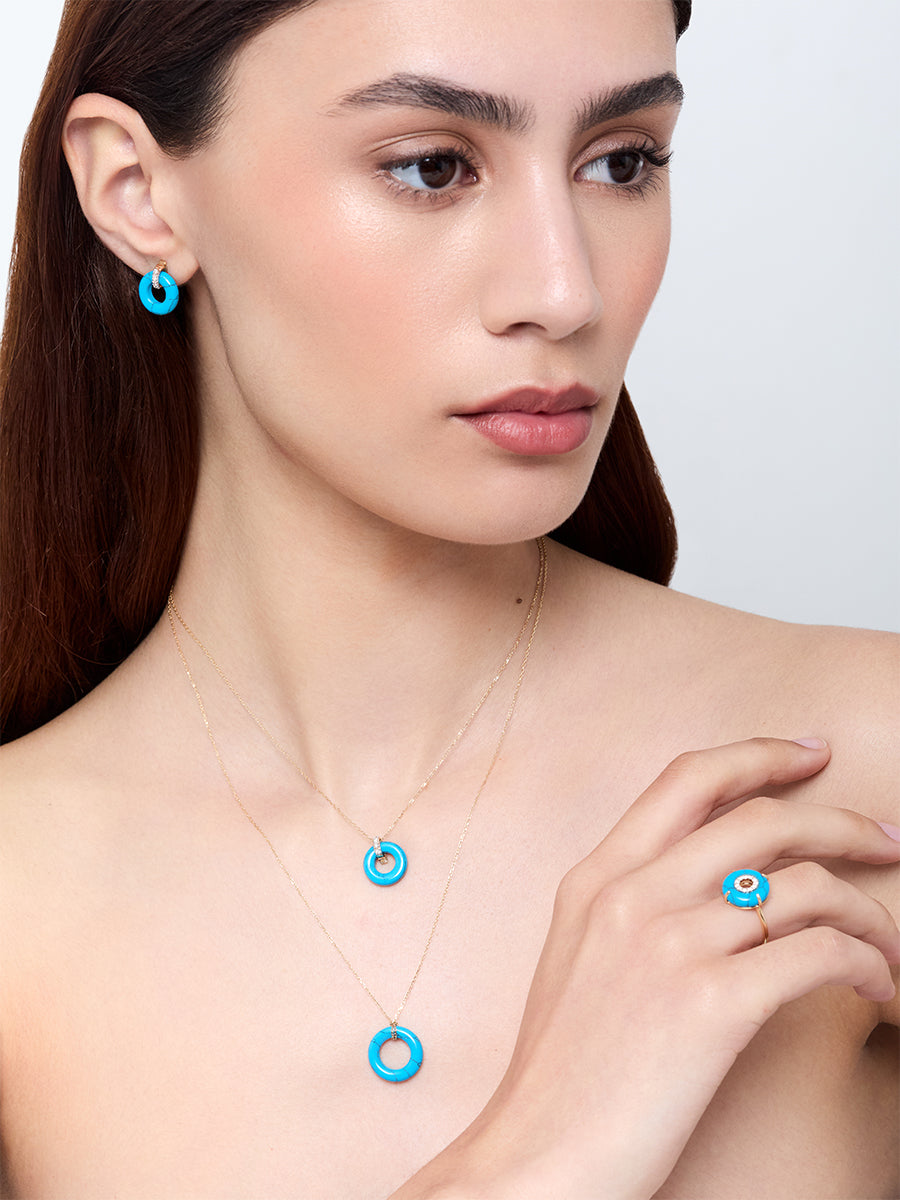 14kt Turquoise Donut and Diamond Door Knocker Necklace — фото 4