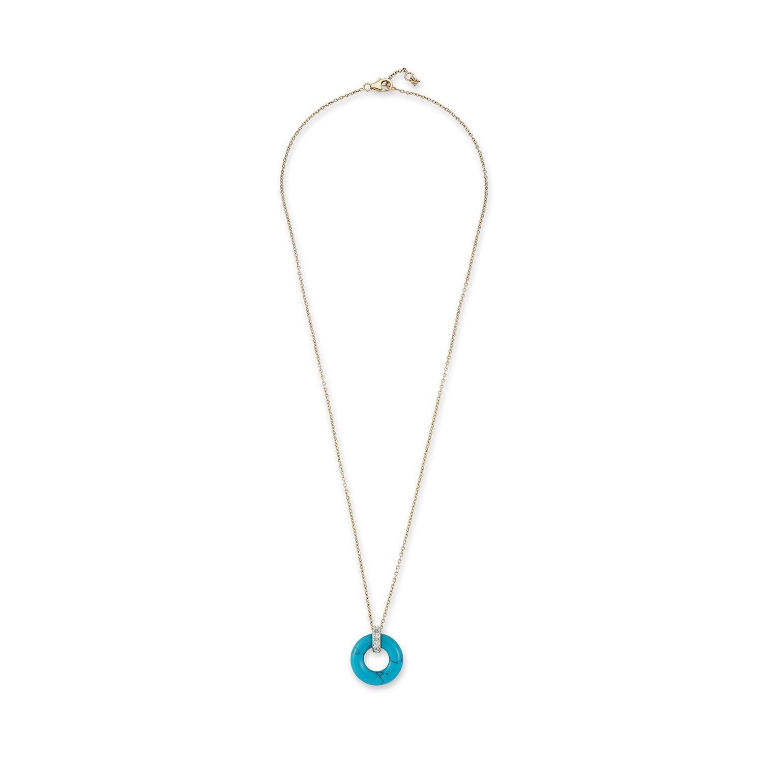 14kt Turquoise Donut and Diamond Door Knocker Necklace — фото 5