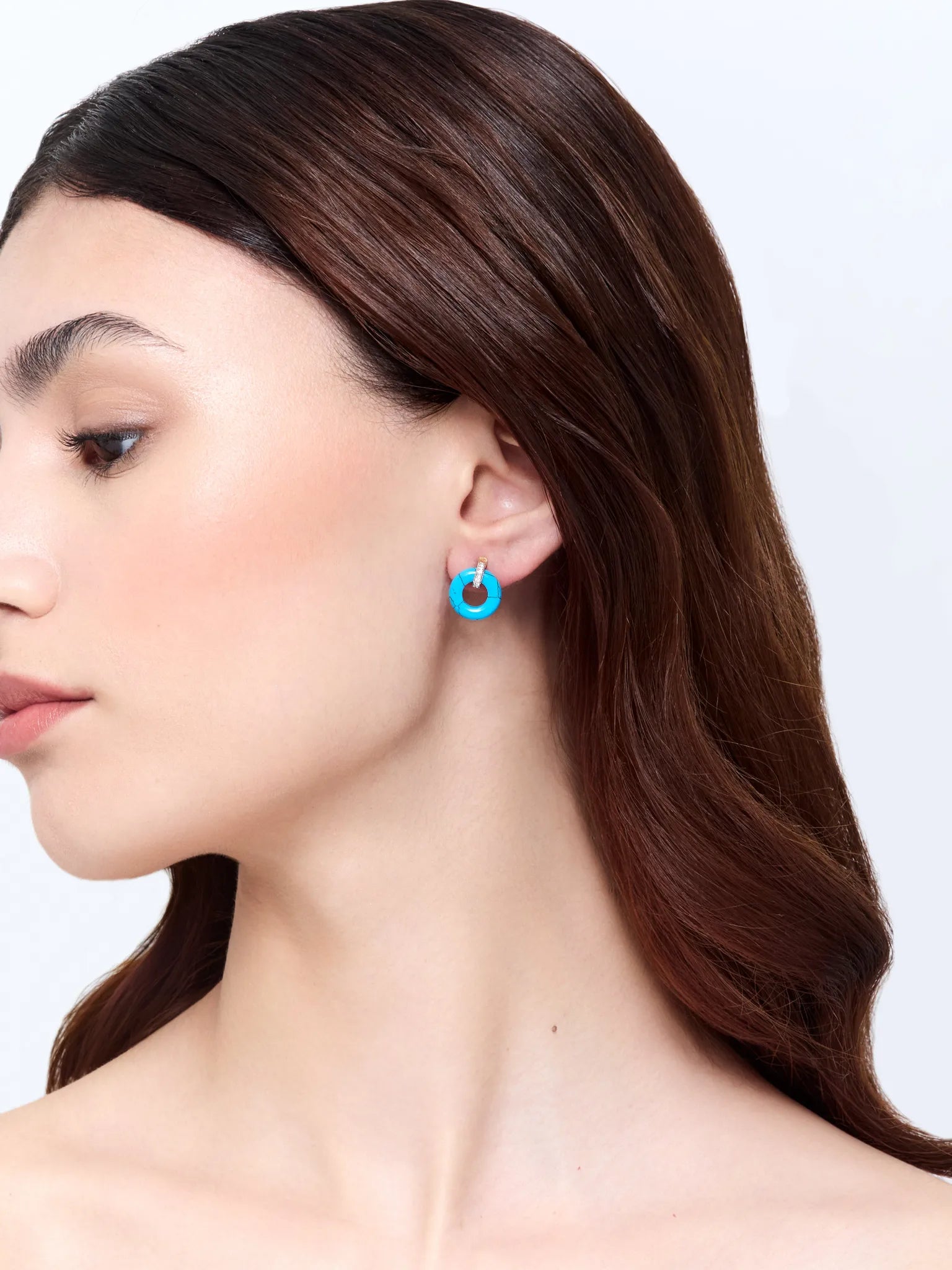 14kt Turquoise Donut and Diamond Door Knocker Earrings — фото 2