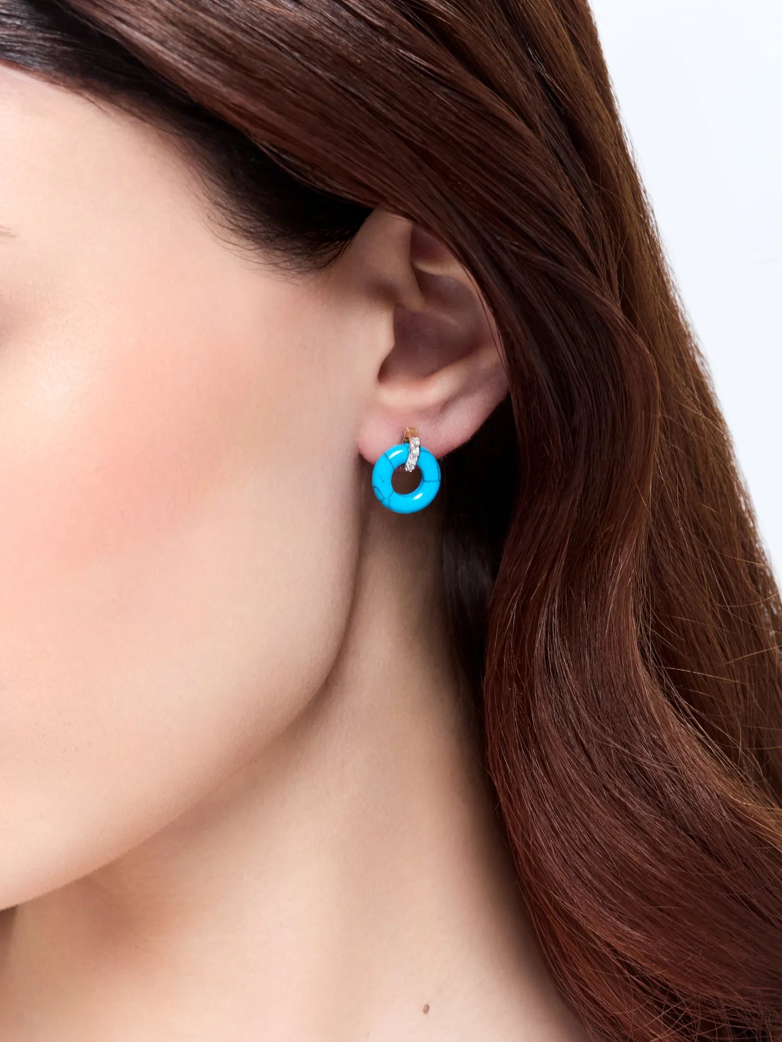 14kt Turquoise Donut and Diamond Door Knocker Earrings — фото 3