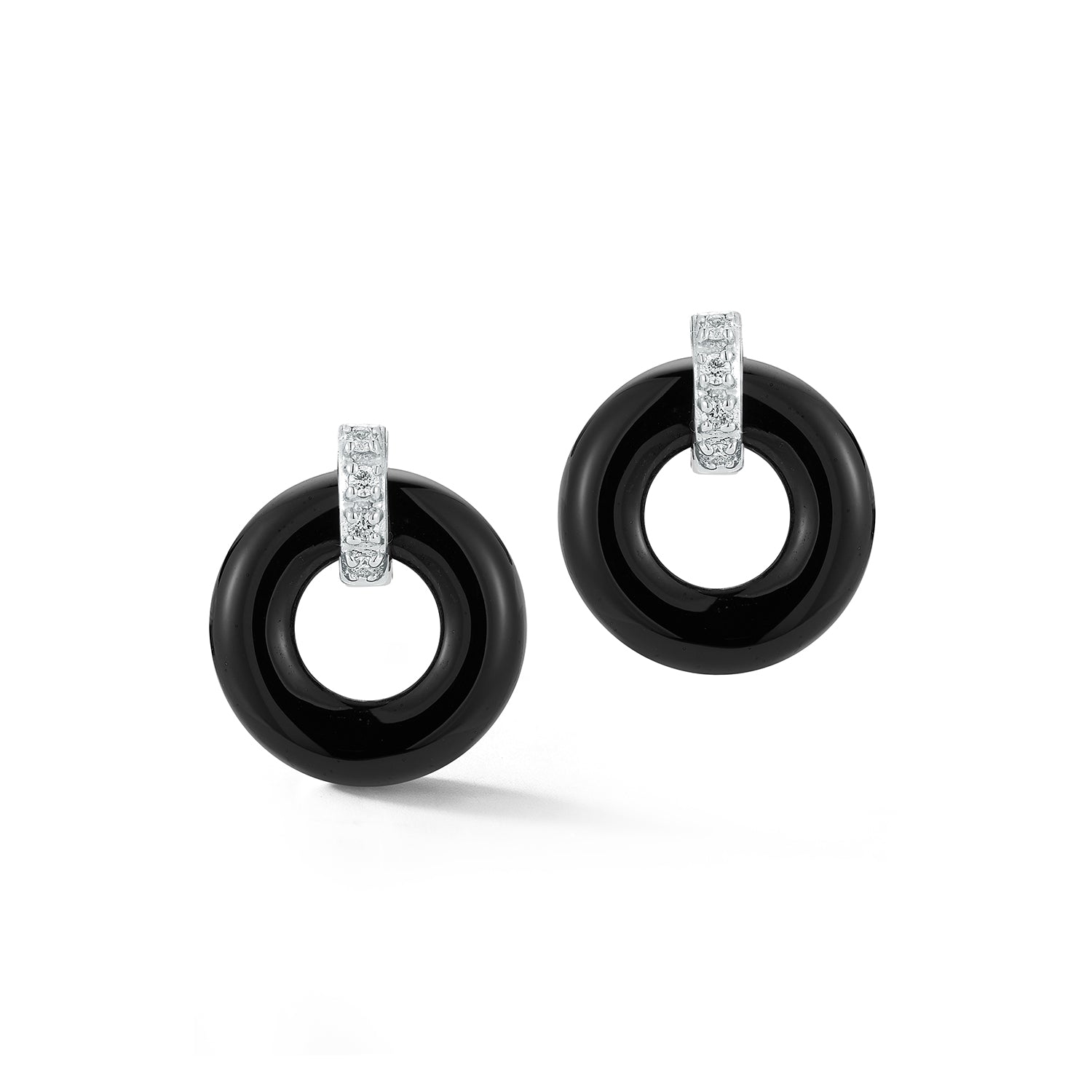14kt Onyx Donut and Diamond Door Knocker Earrings