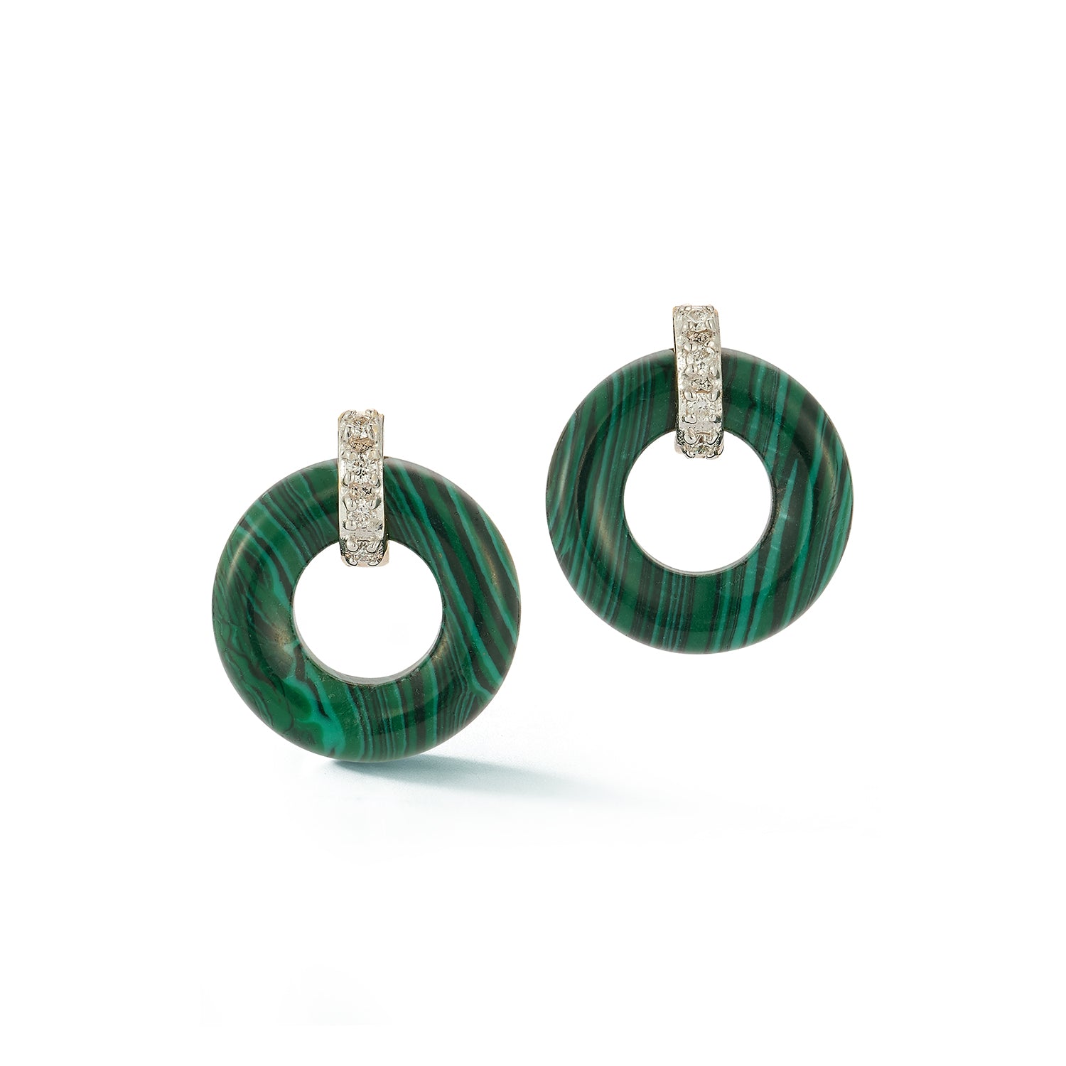 14kt Malachite Donut and Diamond Door Knocker Earrings