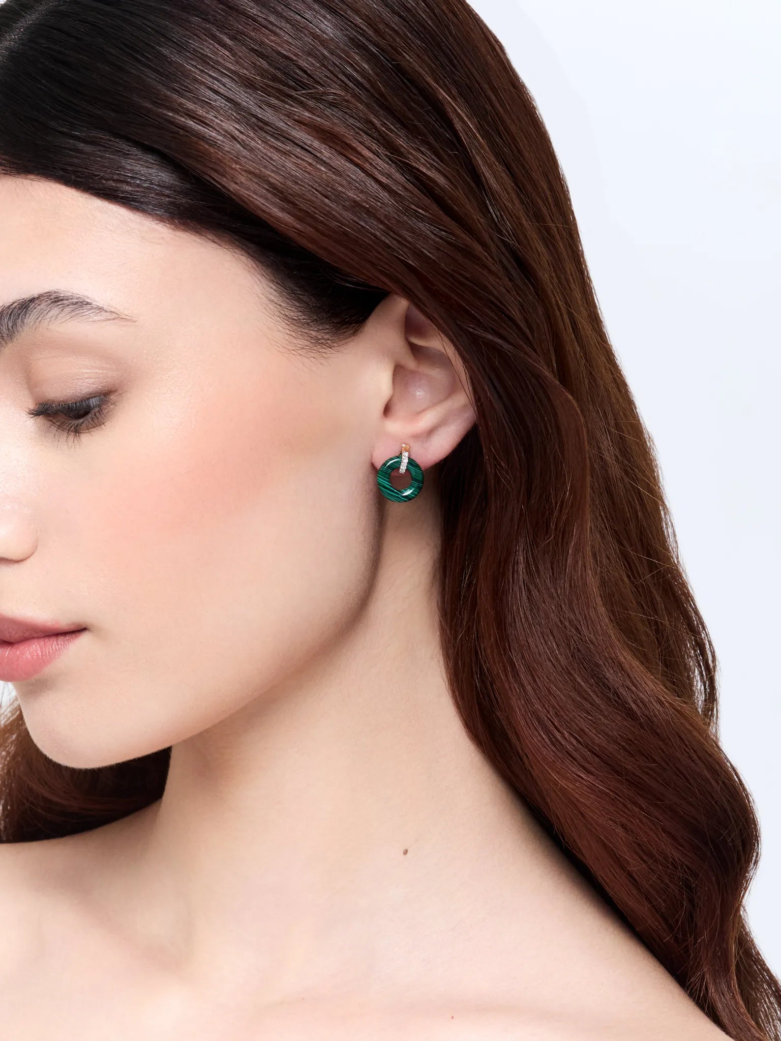 14kt Malachite Donut and Diamond Door Knocker Earrings — фото 2