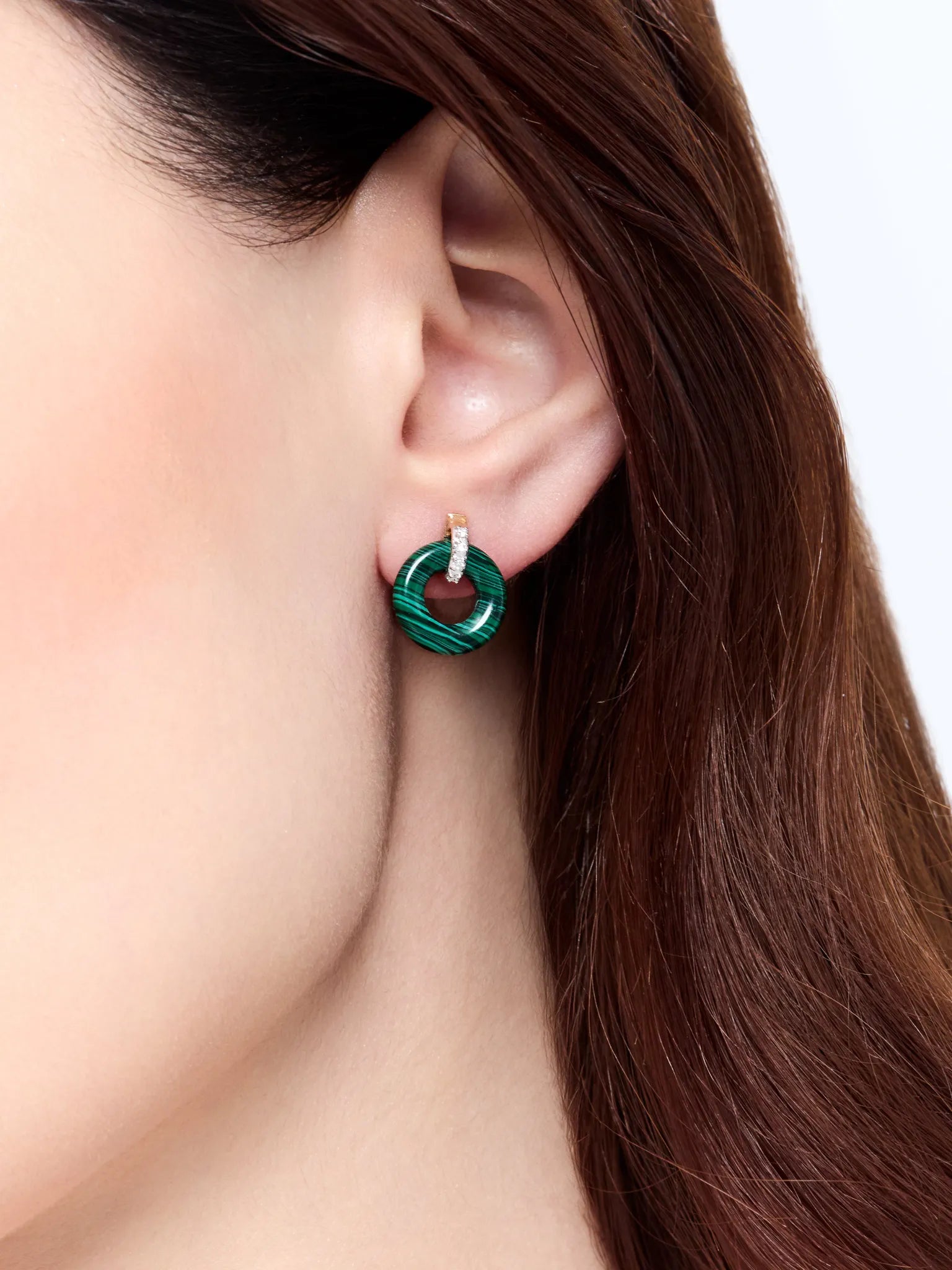 14kt Malachite Donut and Diamond Door Knocker Earrings — фото 3