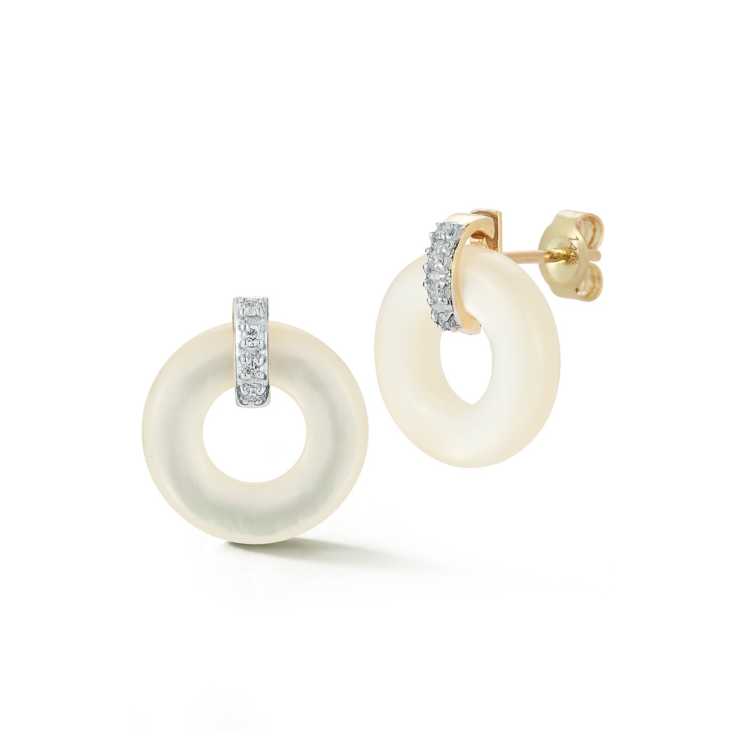 14kt Mother of Pearl Donut and Diamond Door Knocker Earrings — фото 4