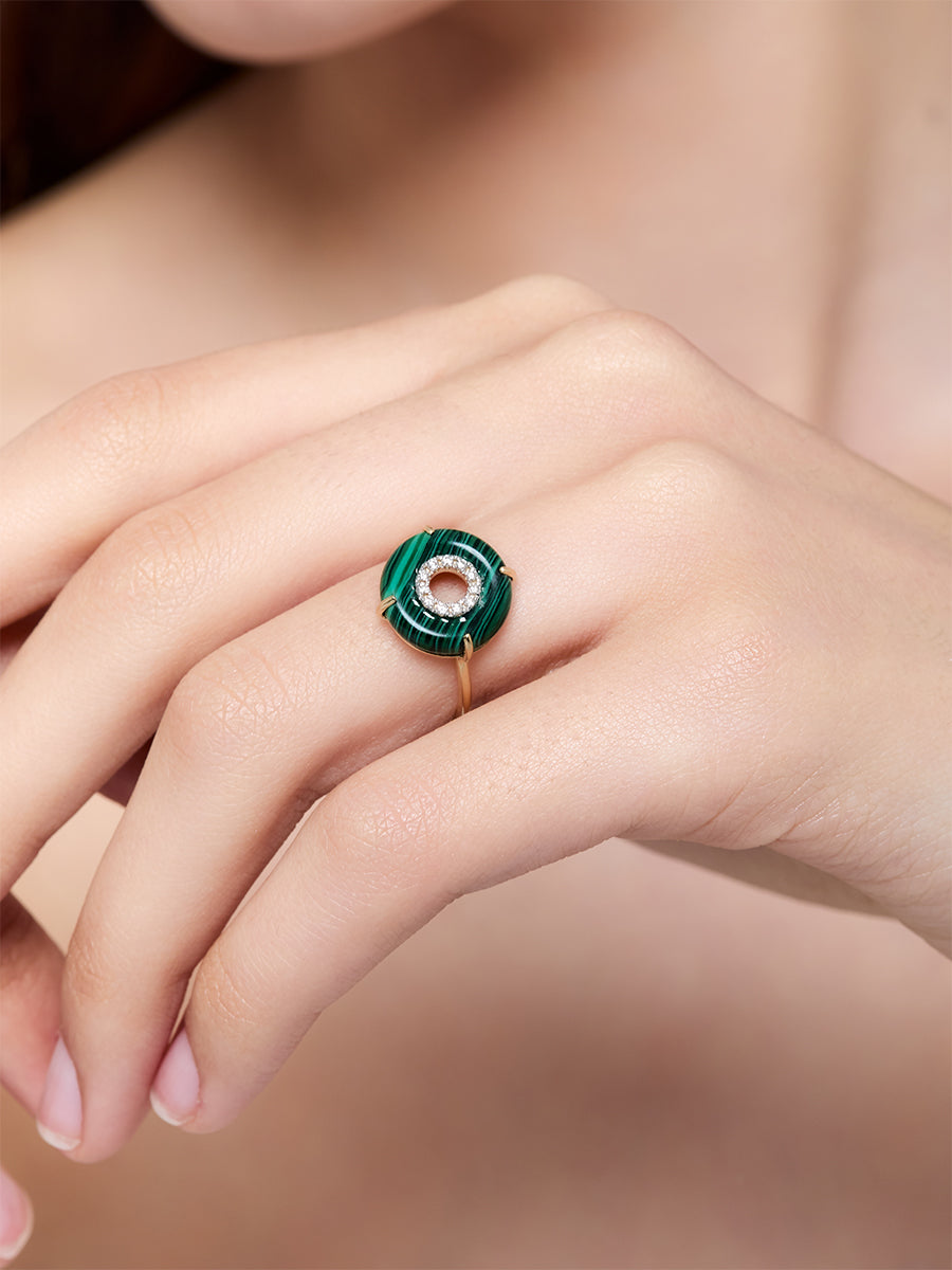 14kt Malachite and Diamond Donut Ring — фото 2