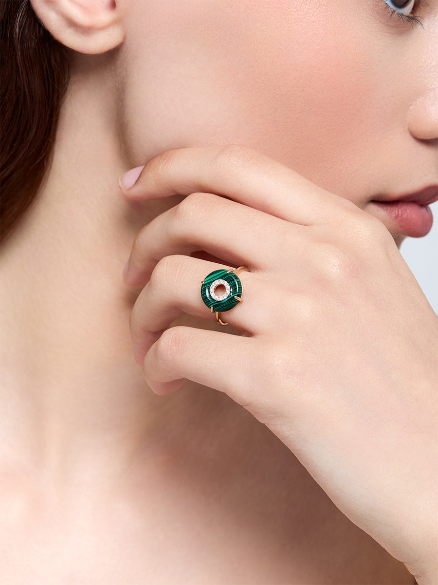 14kt Malachite and Diamond Donut Ring — фото 3