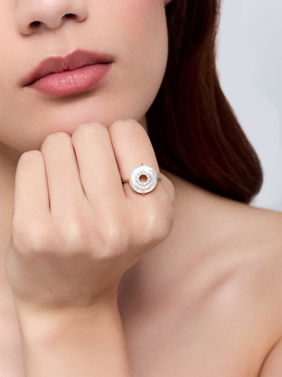 14kt Mother of Pearl and Diamond Donut Ring — фото 2