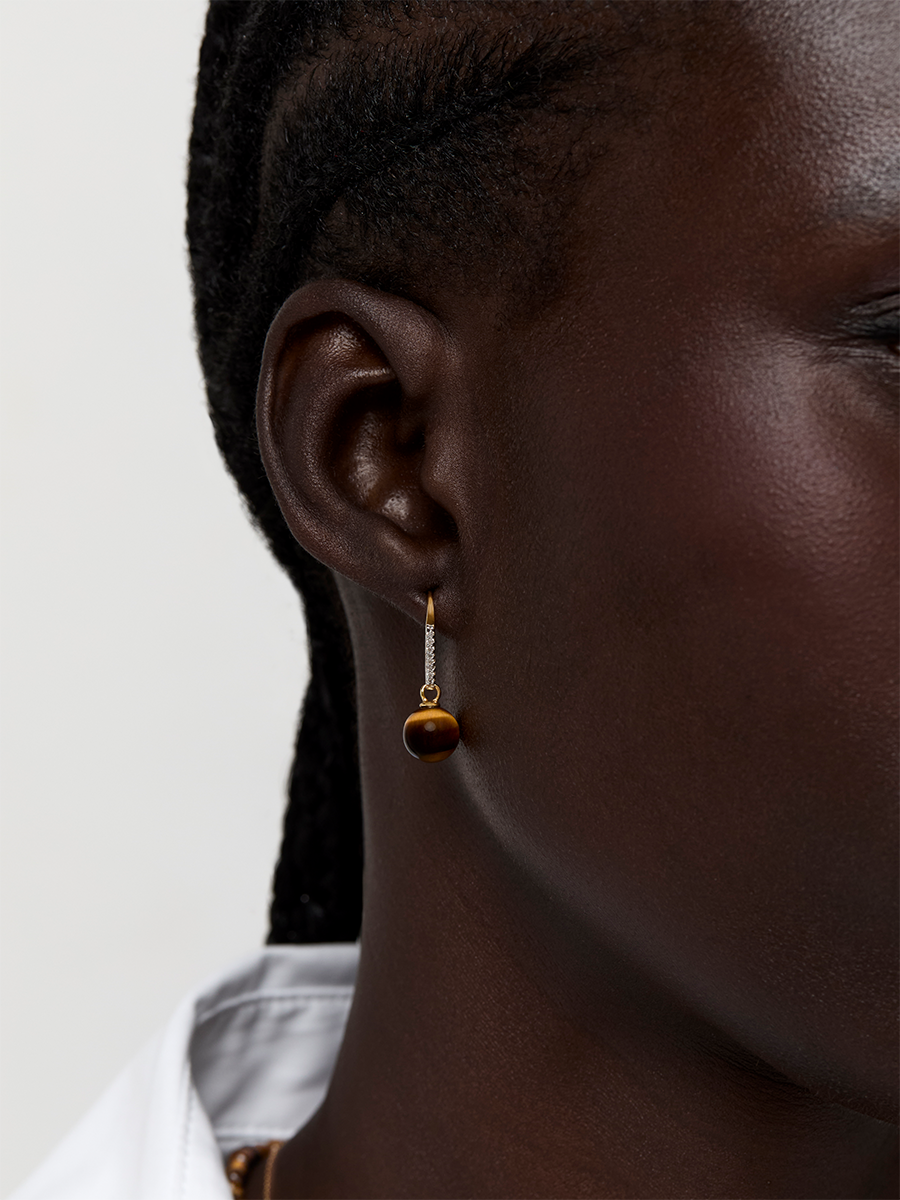 14kt Single Tigers Eye Drop Earrings — фото 2
