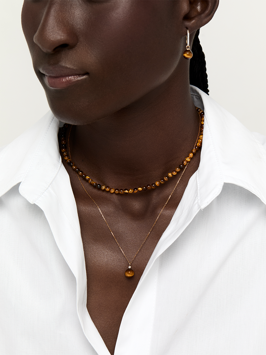 14kt Tigers Eye Diamond Dot Necklace — фото 2