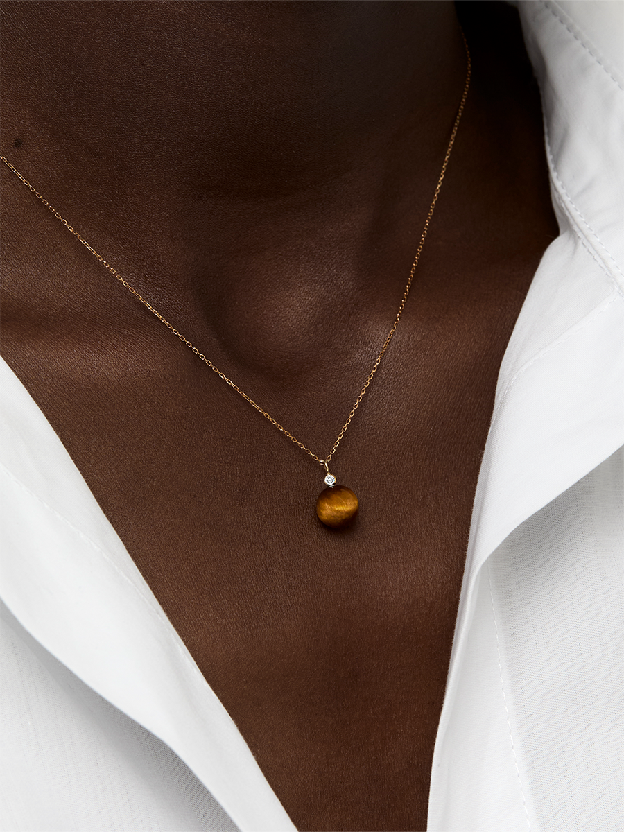 14kt Tigers Eye Diamond Dot Necklace — фото 3