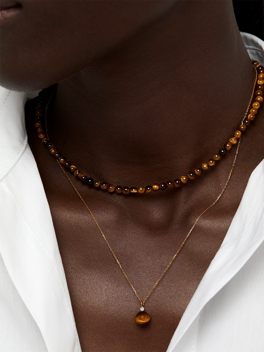 14kt Tigers Eye Diamond Dot Necklace — фото 5