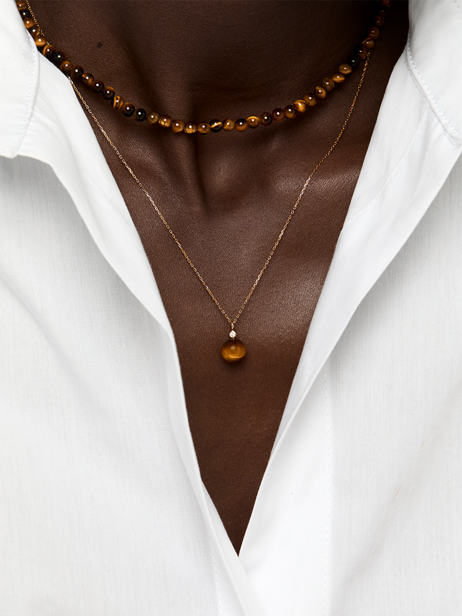 14kt Tigers Eye Diamond Dot Necklace — фото 6