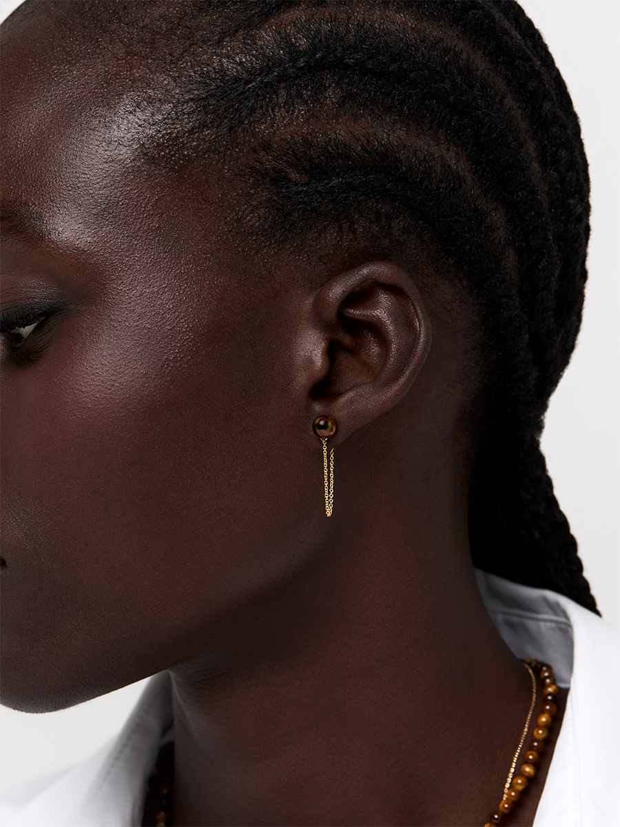 14kt Tigers Eye Studs with Chain Drop Earrings — фото 2
