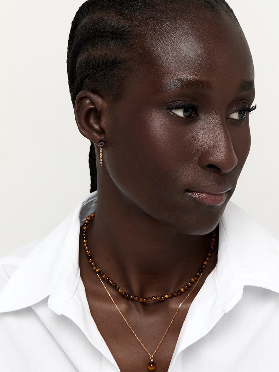 14kt Tigers Eye Studs with Chain Drop Earrings — фото 3