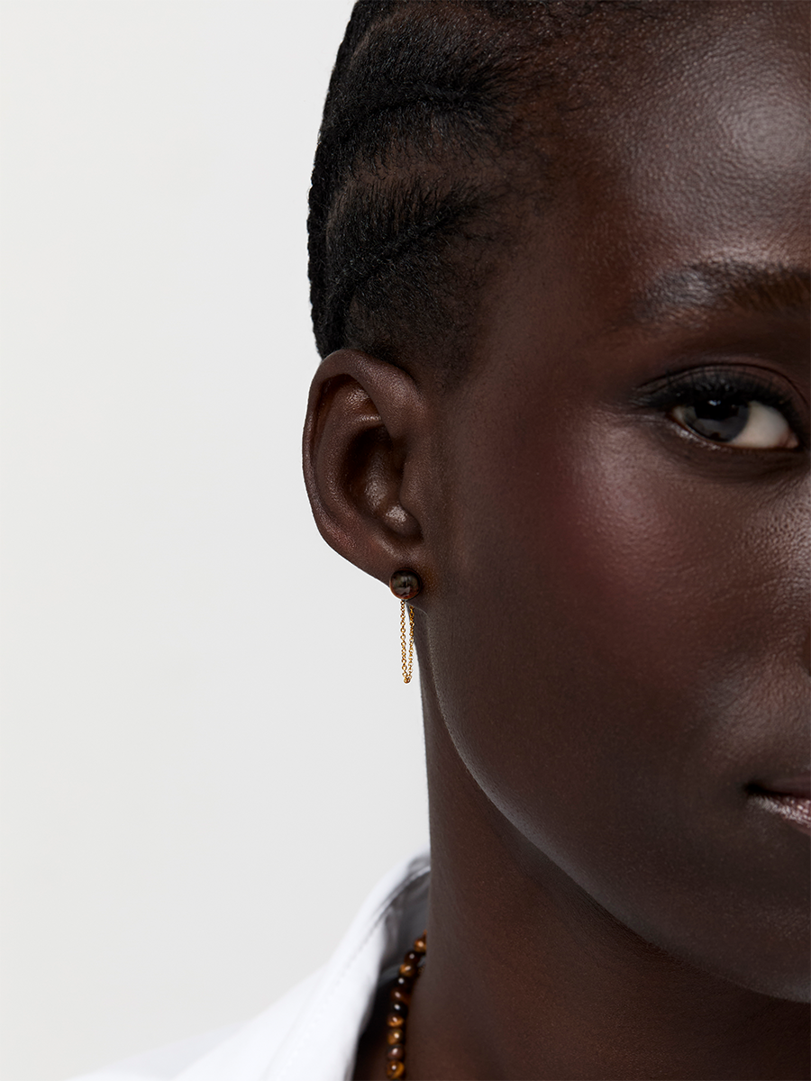 14kt Tigers Eye Studs with Chain Drop Earrings — фото 5