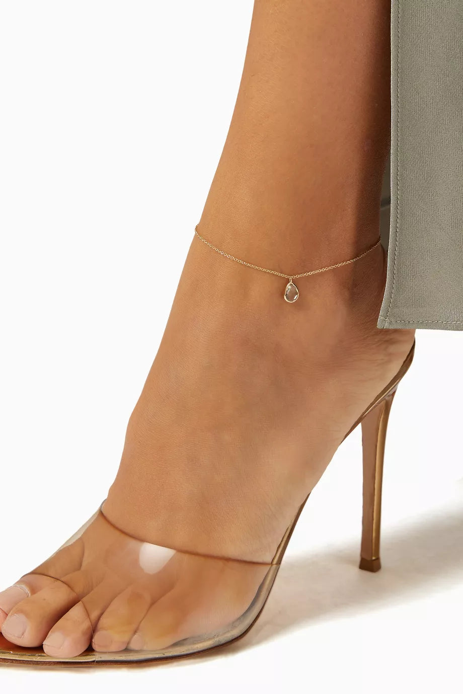 14kt Green Amethyst Pear Anklet — фото 2