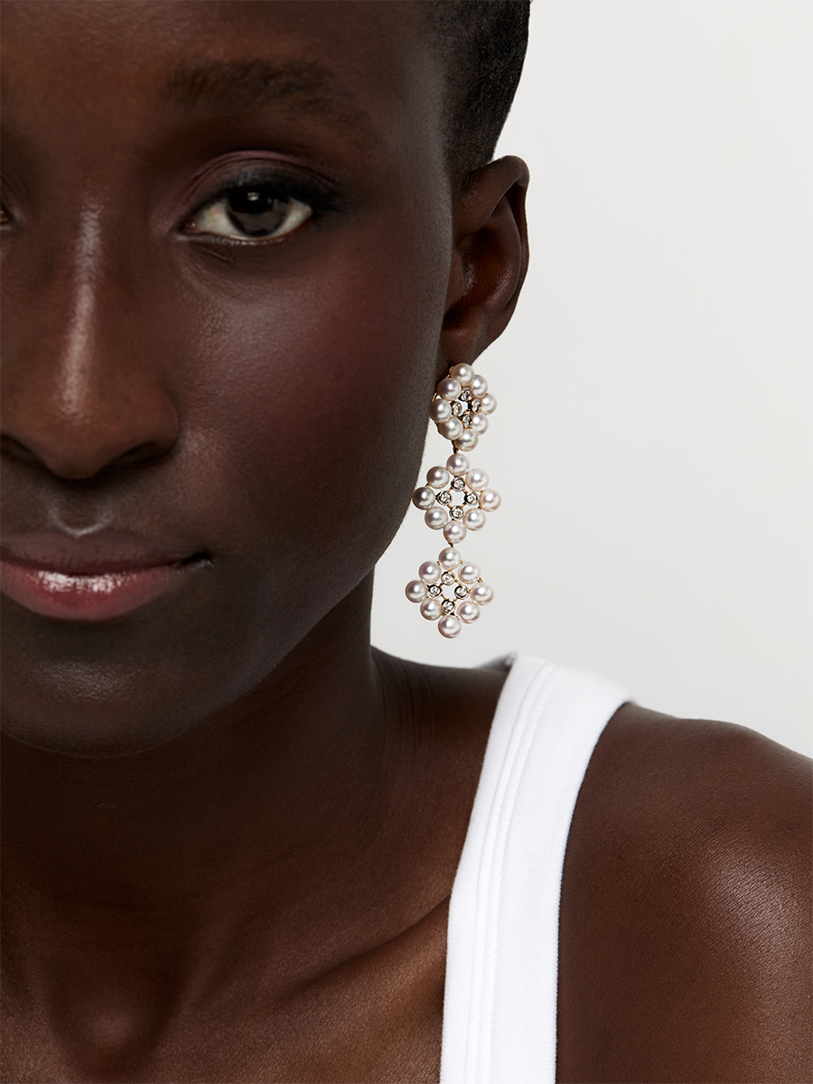 14kt Pearls and Diamond Cluster Drop Earrings — фото 2