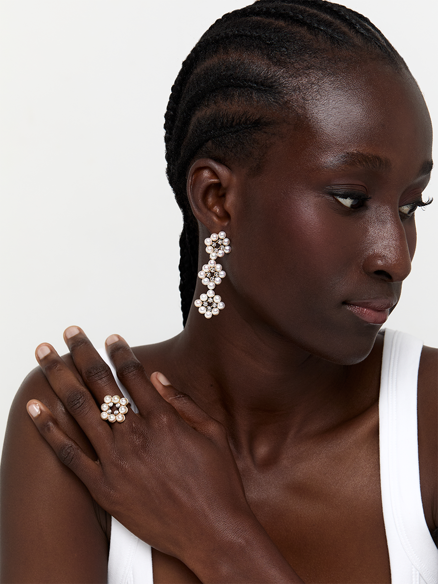 14kt Pearls and Diamond Cluster Drop Earrings — фото 3