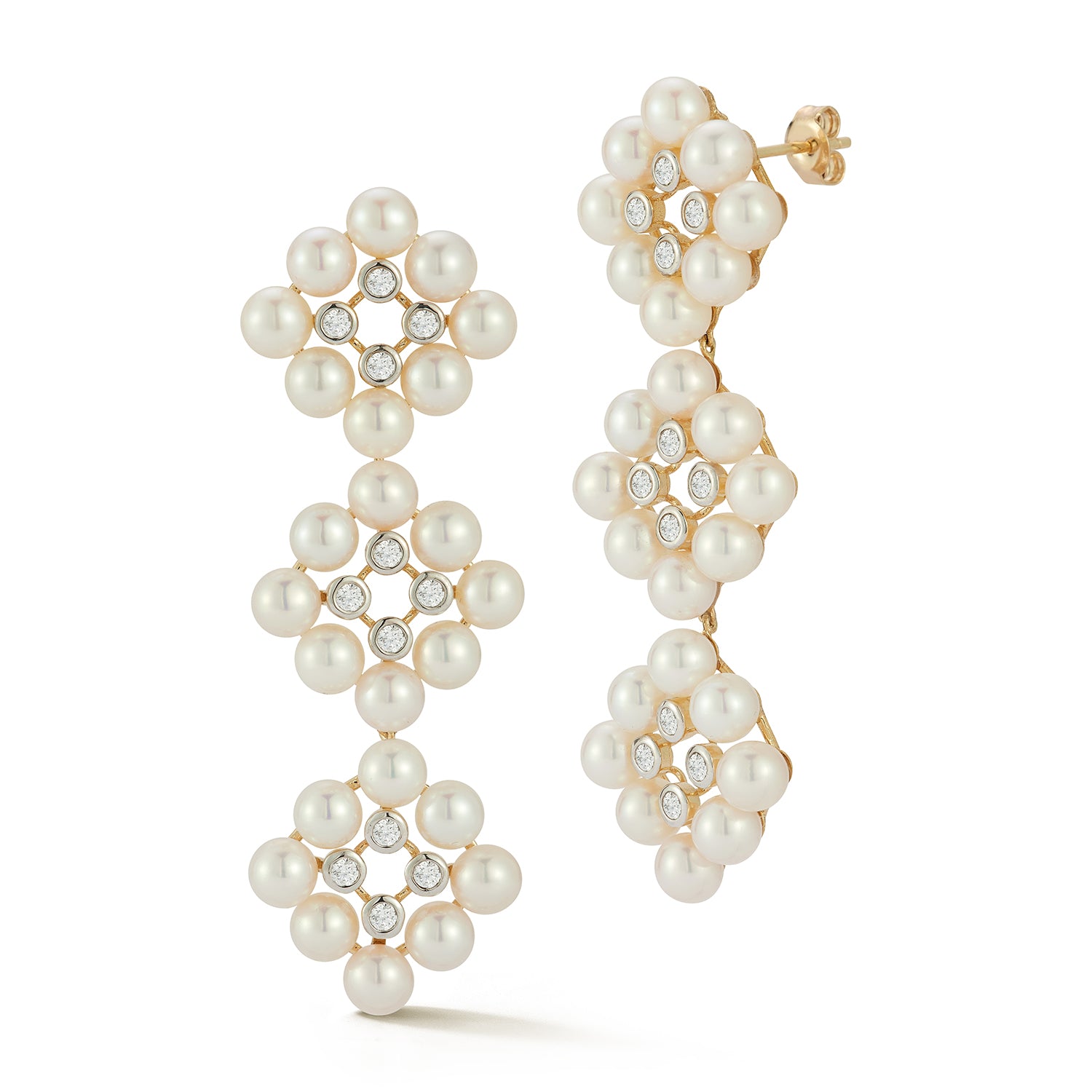 14kt Pearls and Diamond Cluster Drop Earrings — фото 4