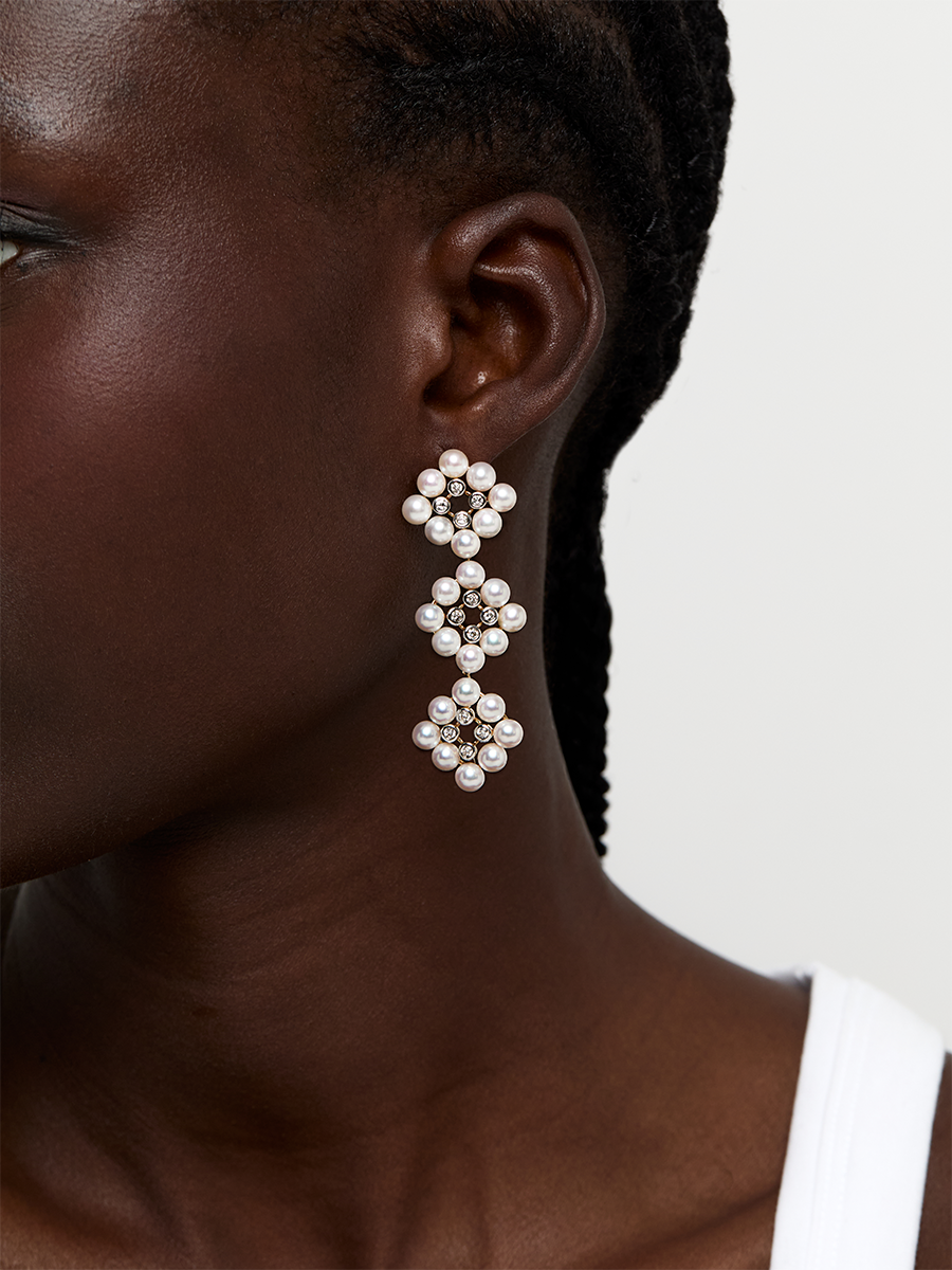 14kt Pearls and Diamond Cluster Drop Earrings — фото 5