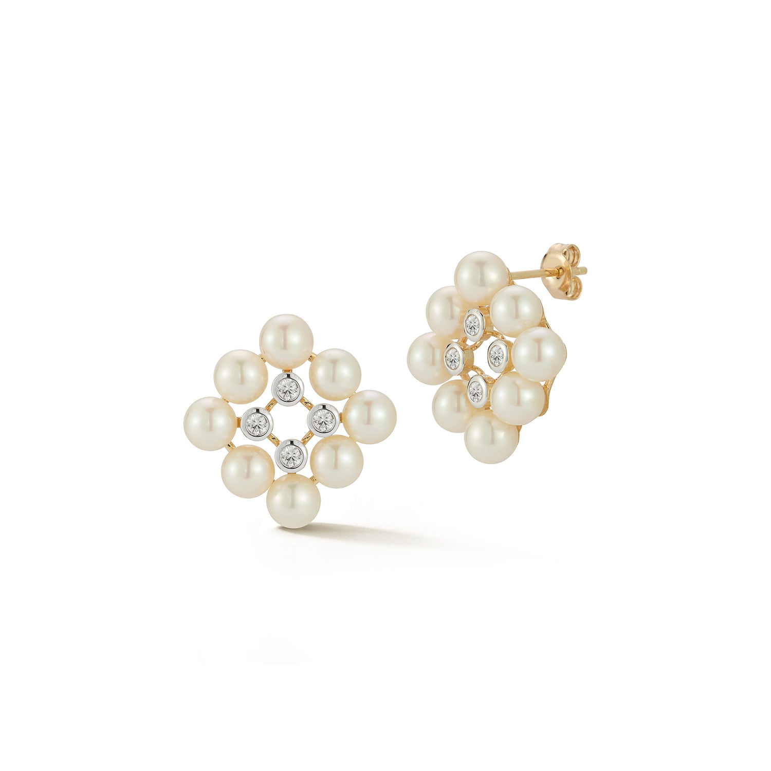 14kt Pearls and Diamond Cluster Stud Earrings — фото 1