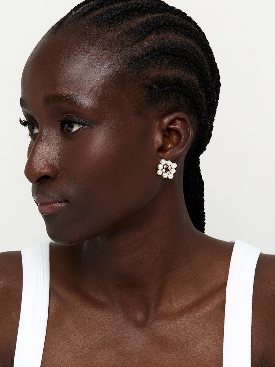 14kt Pearls and Diamond Cluster Stud Earrings — фото 2
