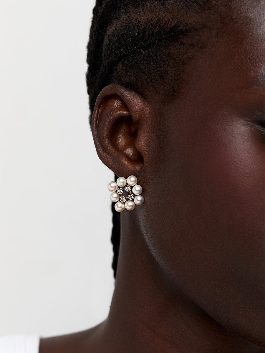 14kt Pearls and Diamond Cluster Stud Earrings — фото 3