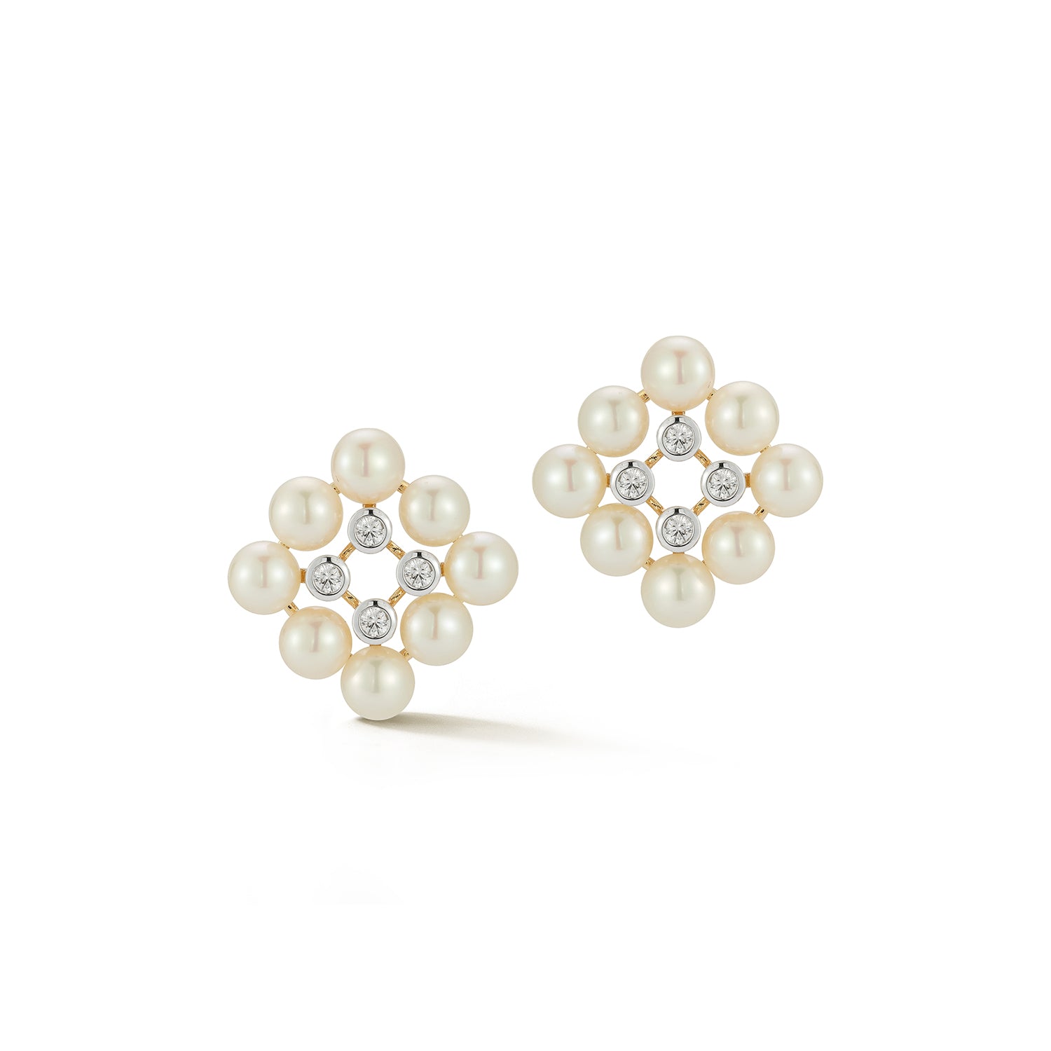 14kt Pearls and Diamond Cluster Stud Earrings — фото 4